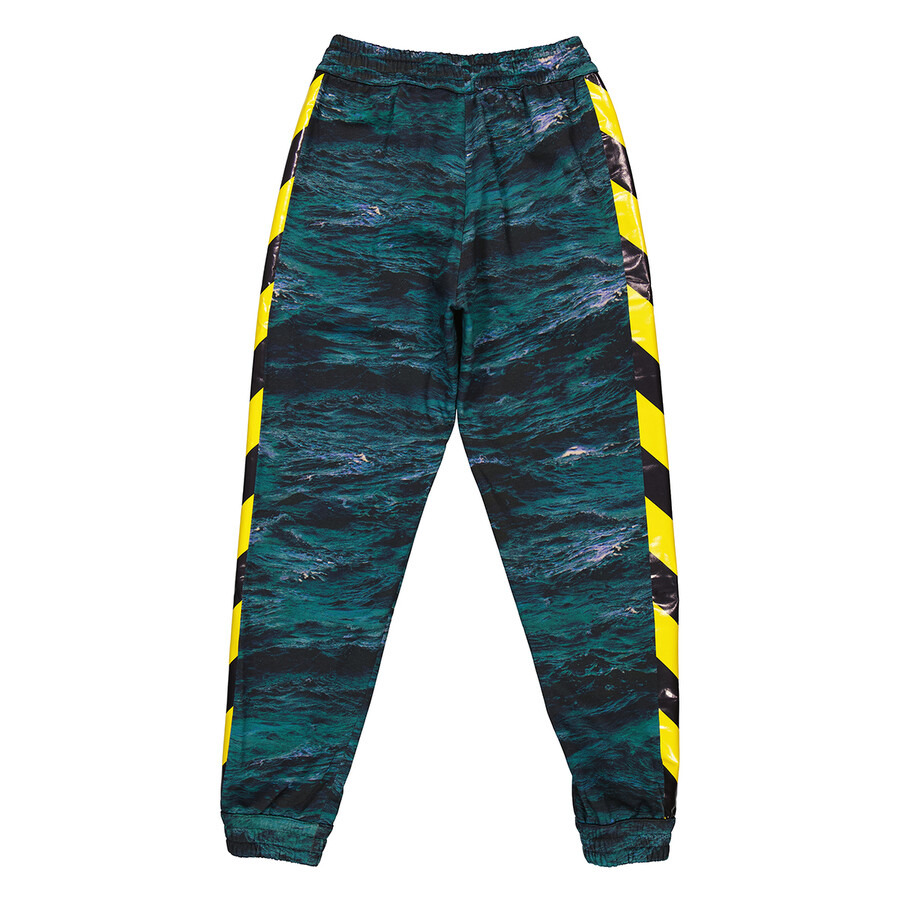 Burberry Men's Deep Teal Tape Detail Sea Print Cotton Trackpants - 5