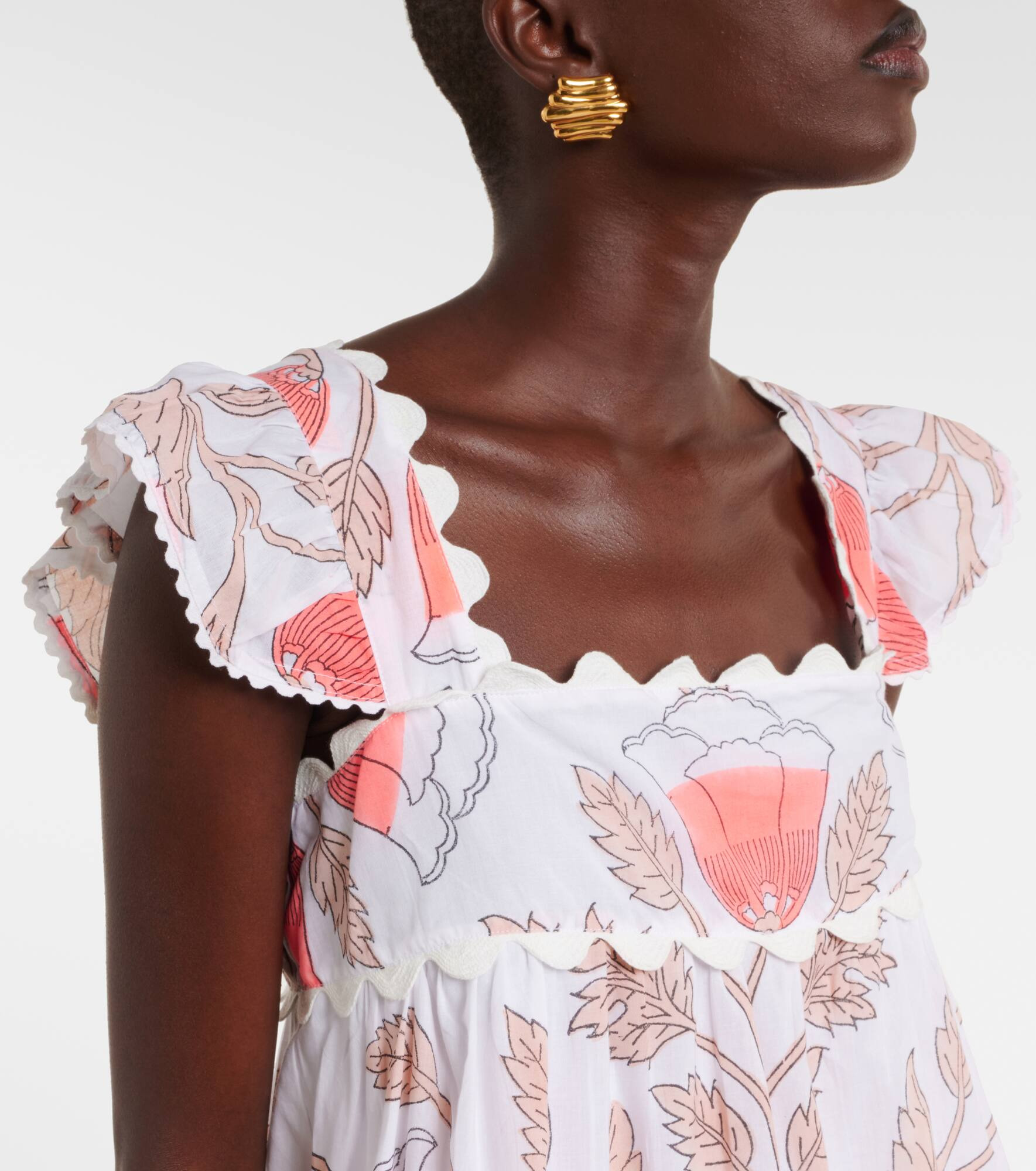 Printed scalloped cotton top - 4