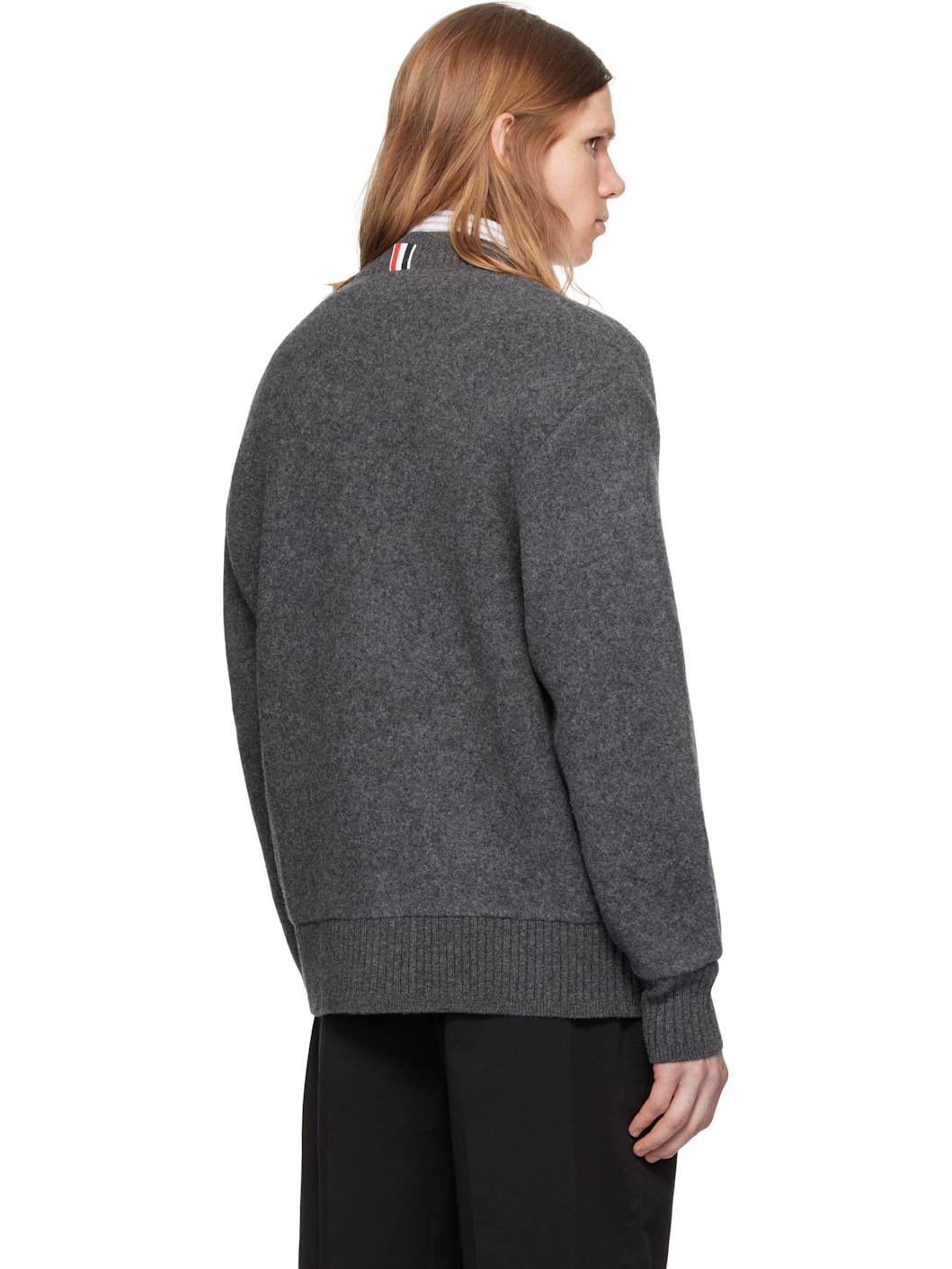 Gray Wool Fleece Oversized V Neck Cardigan - 3