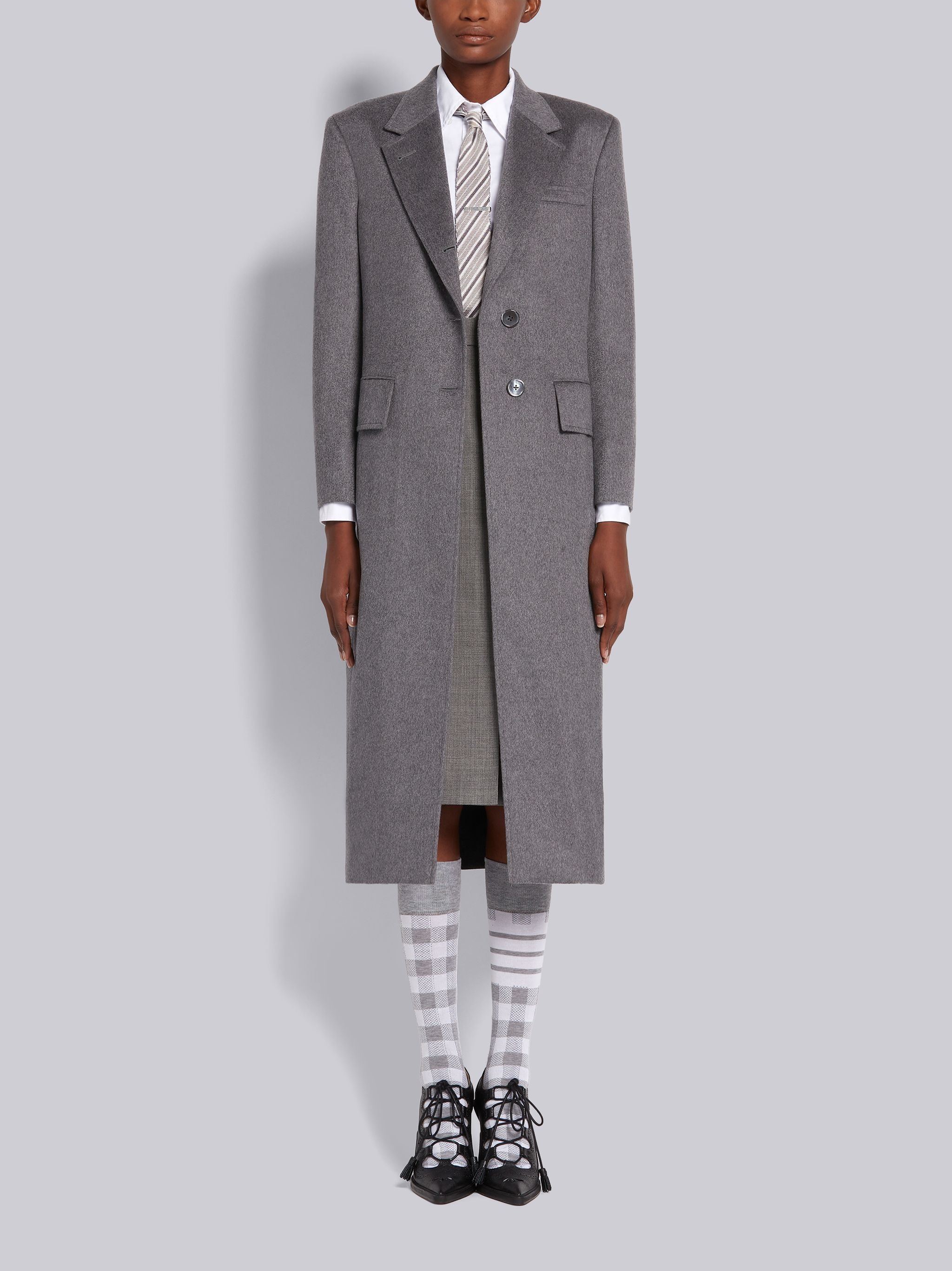 Medium Grey Cashmere Wide Lapel Overcoat - 4