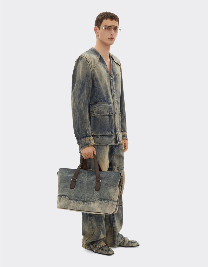 Ferrari Acid-washed denim and leather duffle bag outlook