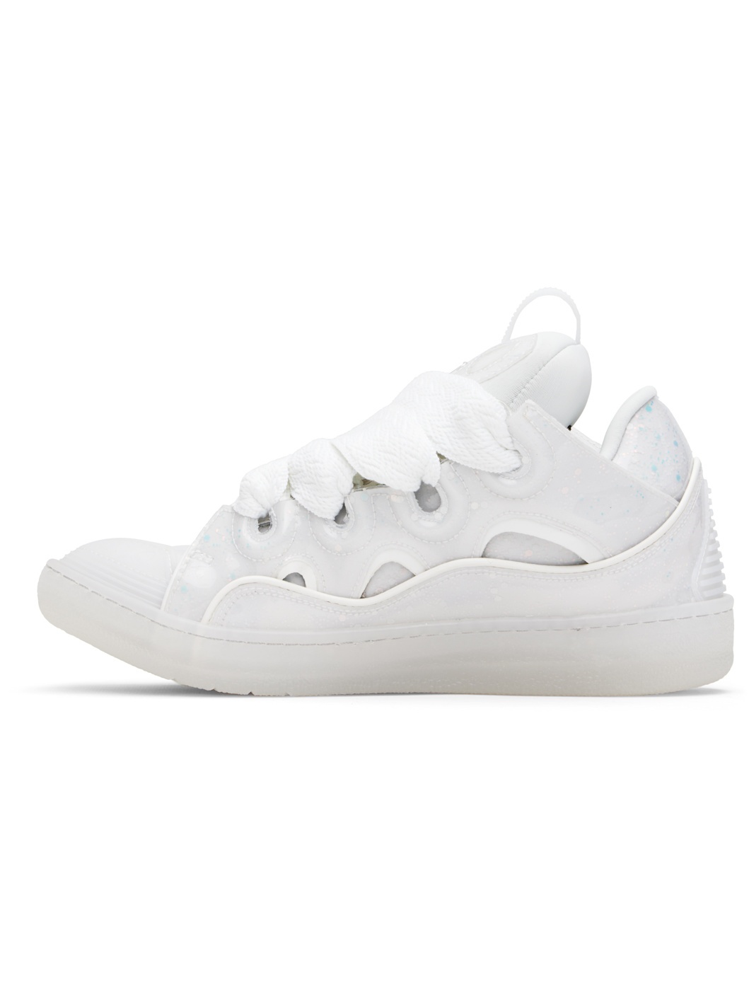 White Leather Curb Glitter Effect Sneakers - 3