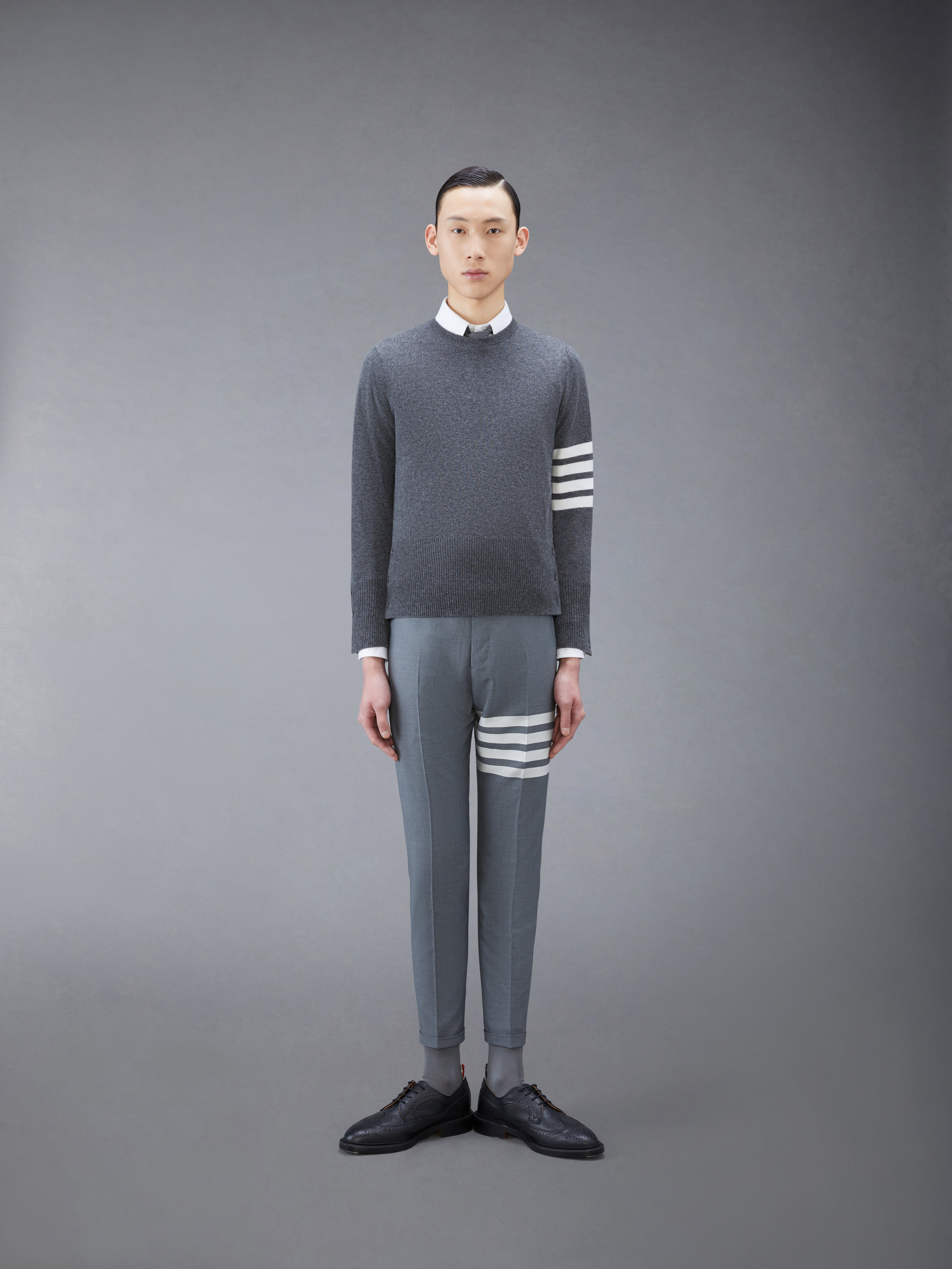 Medium Grey Cashmere 4-bar Crew Neck Pullover - 3