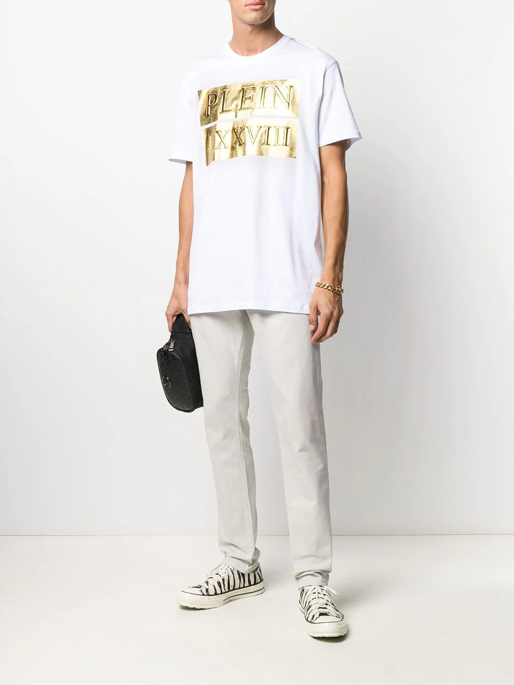 round neck gold logo T-shirt - 2