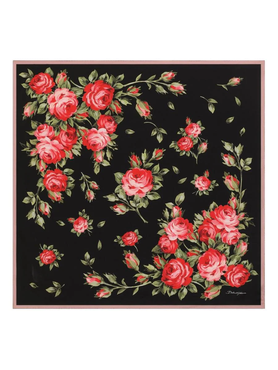 Dolce & Gabbana Roses Bouquet Print Silk Foulard - 1