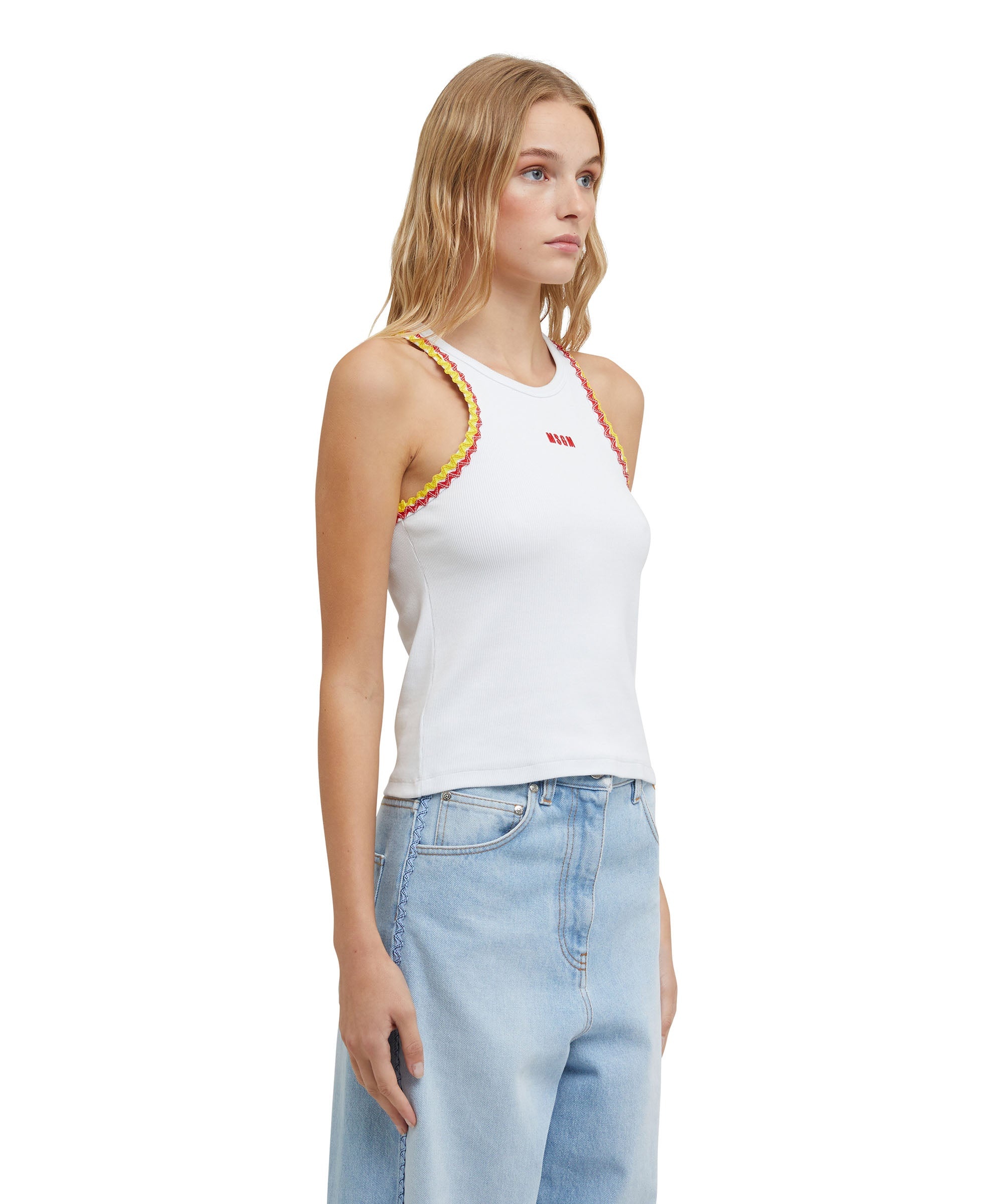 Ribbed jersey tank top with applications and embroidered logo - 4
