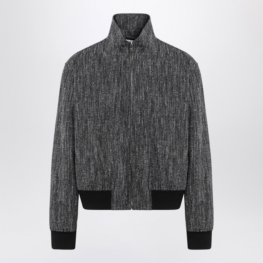 Bottega Veneta Men Grey Textured Wool Blend Bomber Jacket - 1