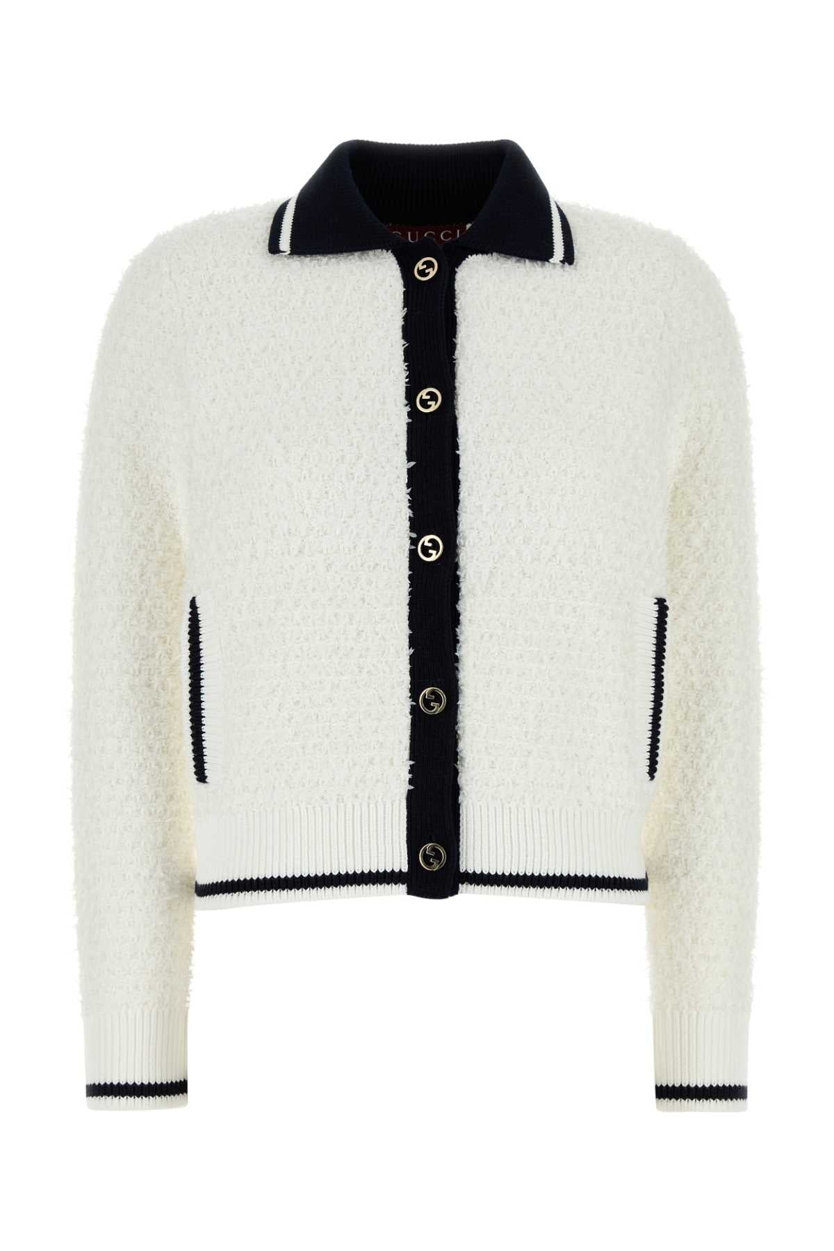 Gucci Women White Stretch Cotton Blend Cardigan - 1