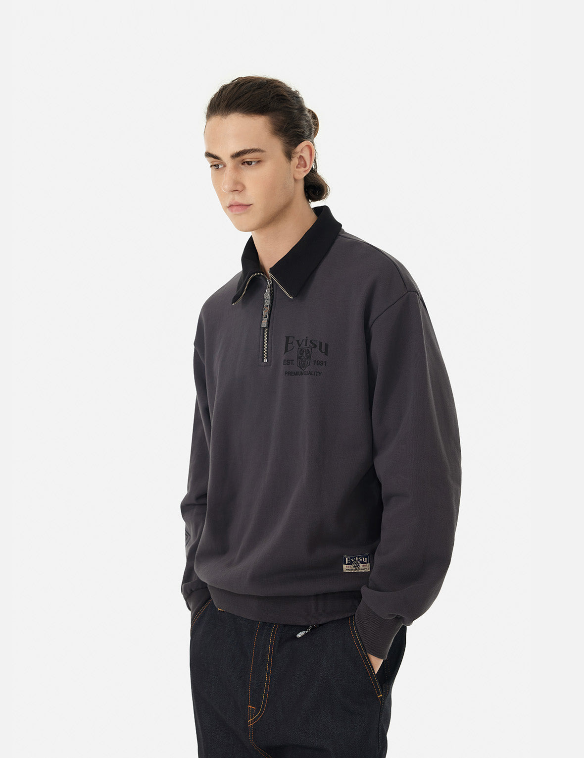 LOGO EMBROIDERY RELAX FIT HALF-ZIP SWEATSHIRT - 5