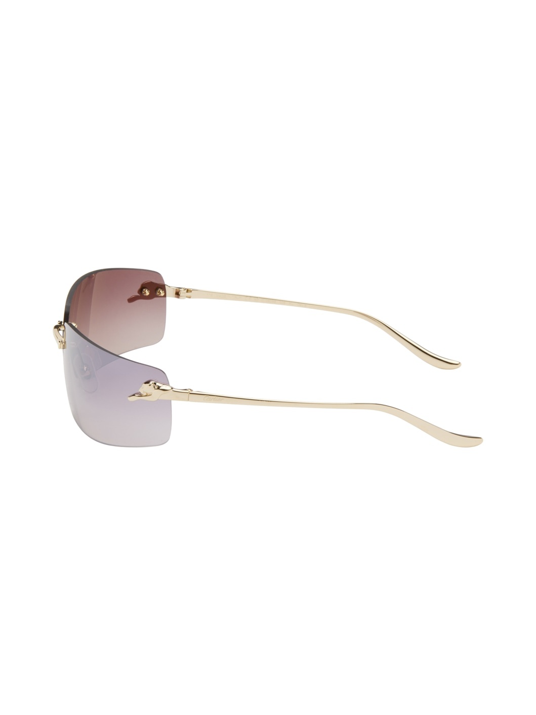 Gold 'Panthère de Cartier' Rectangular Metal Sunglasses - 3