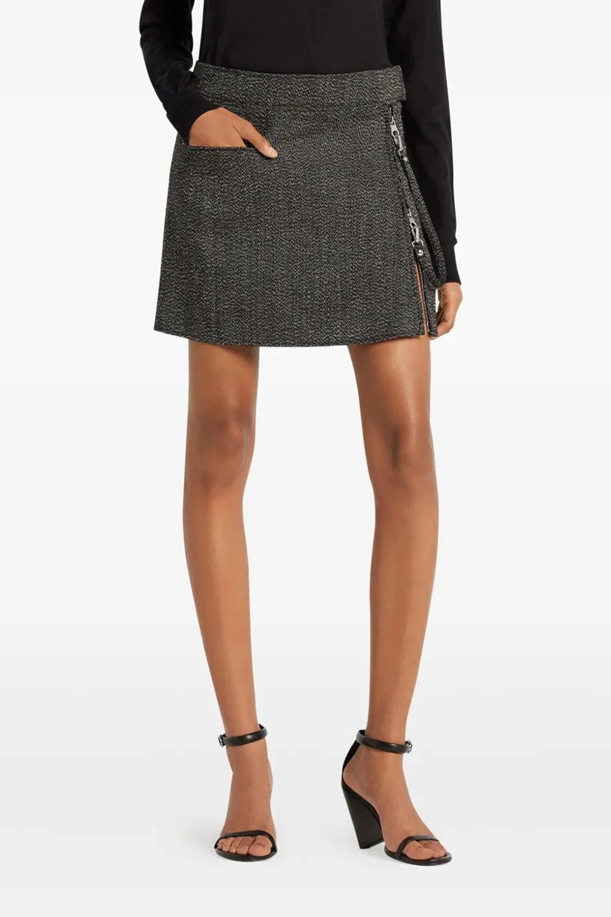 'Zipped Caviar Mini' skirt - 2
