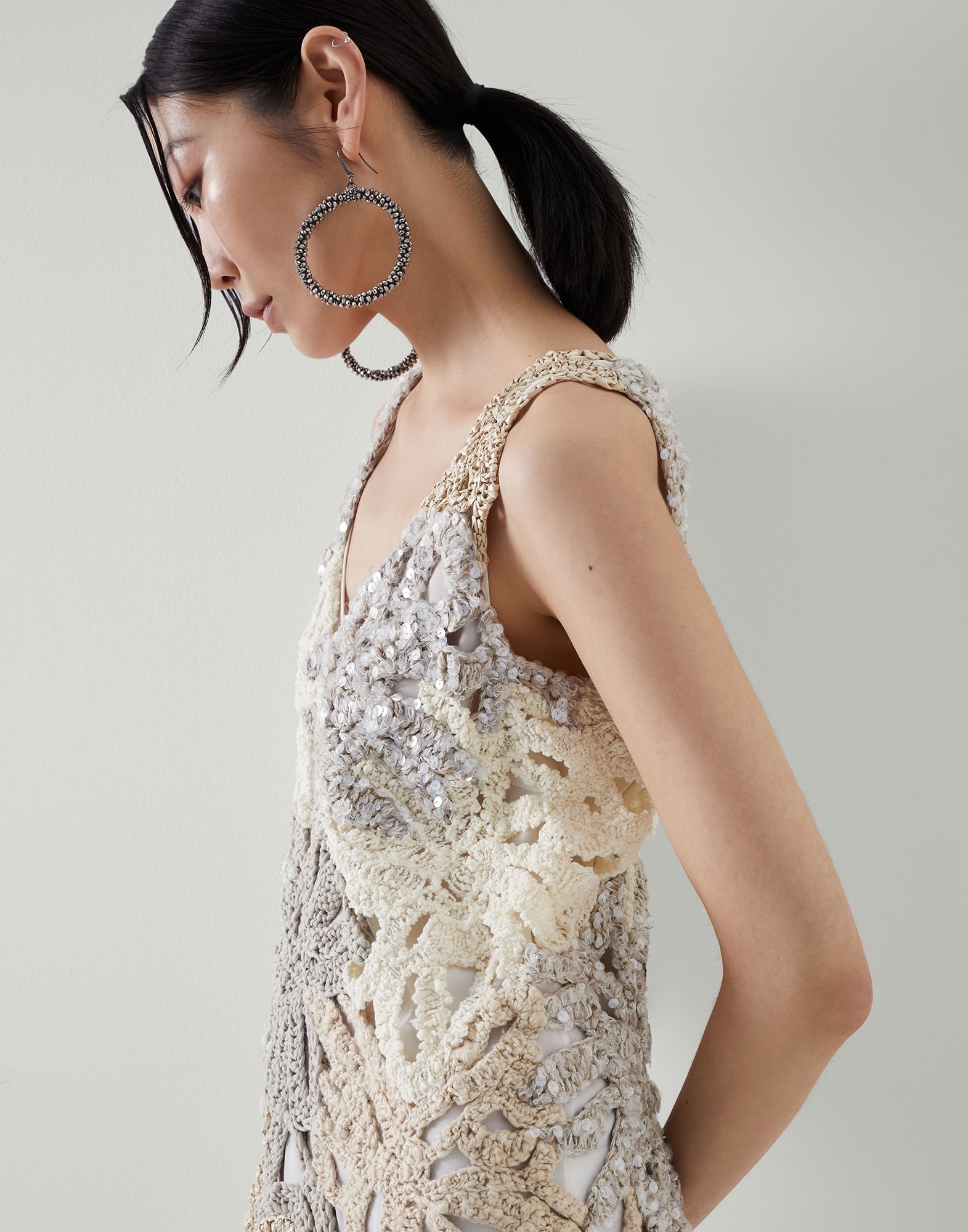 Handmade Marine Flower Crochet OPERA dress in linen, cotton and silk - 4