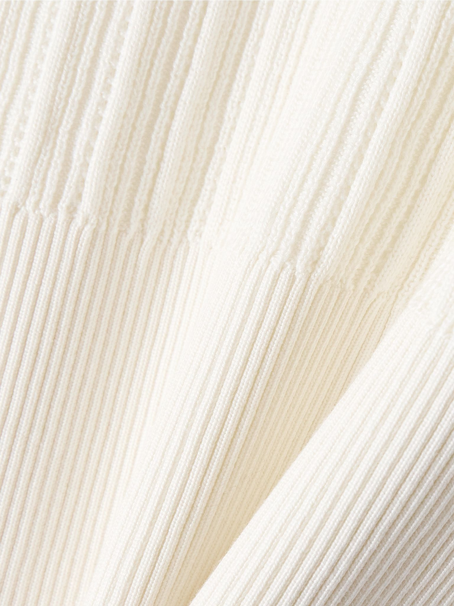 Scalloped ribbed silk and cotton-blend polo shirt Cream - 4