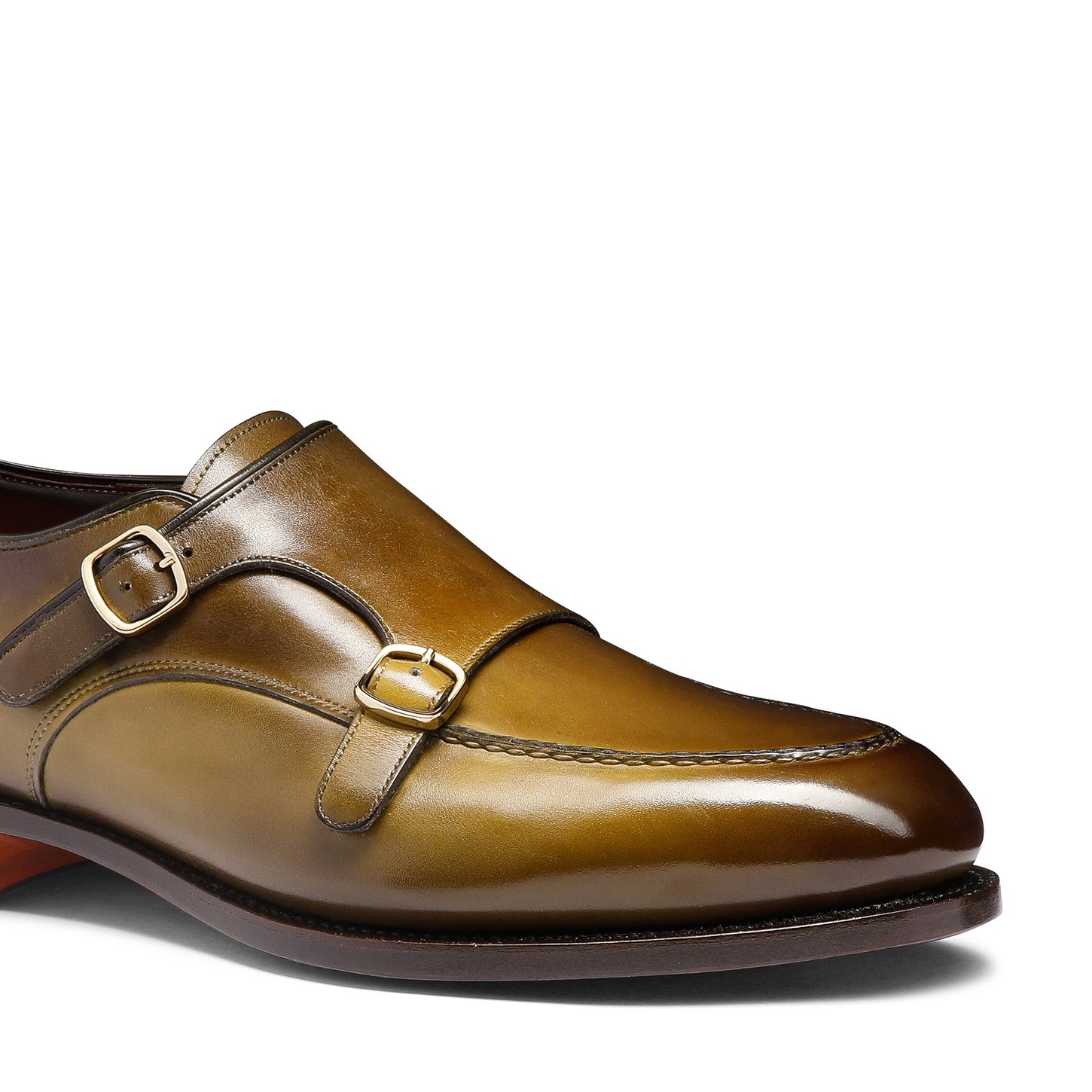 Men's olive green leather double-buckle shoe - 6