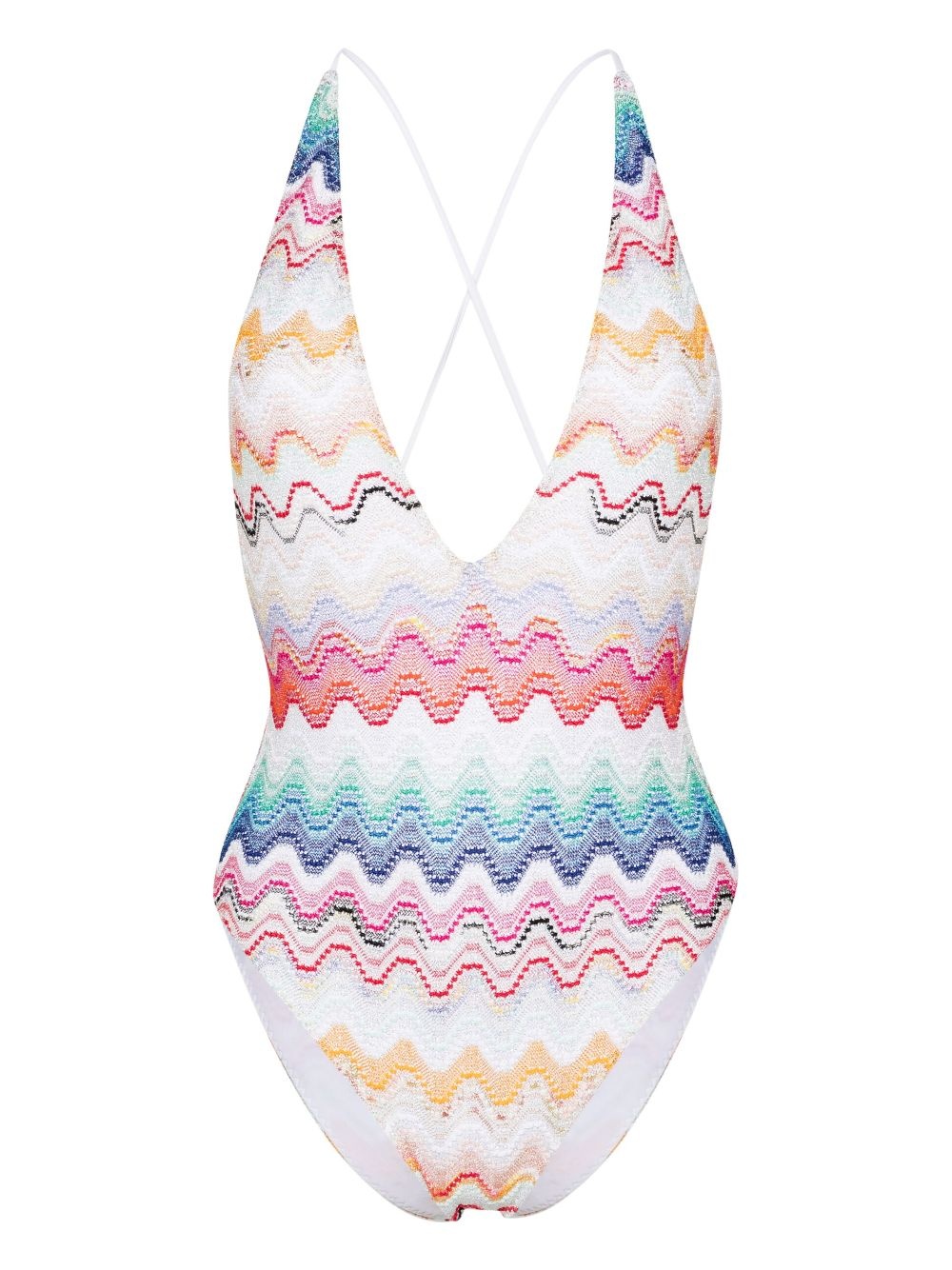 wave-pattern V-neck swimsuit - 1