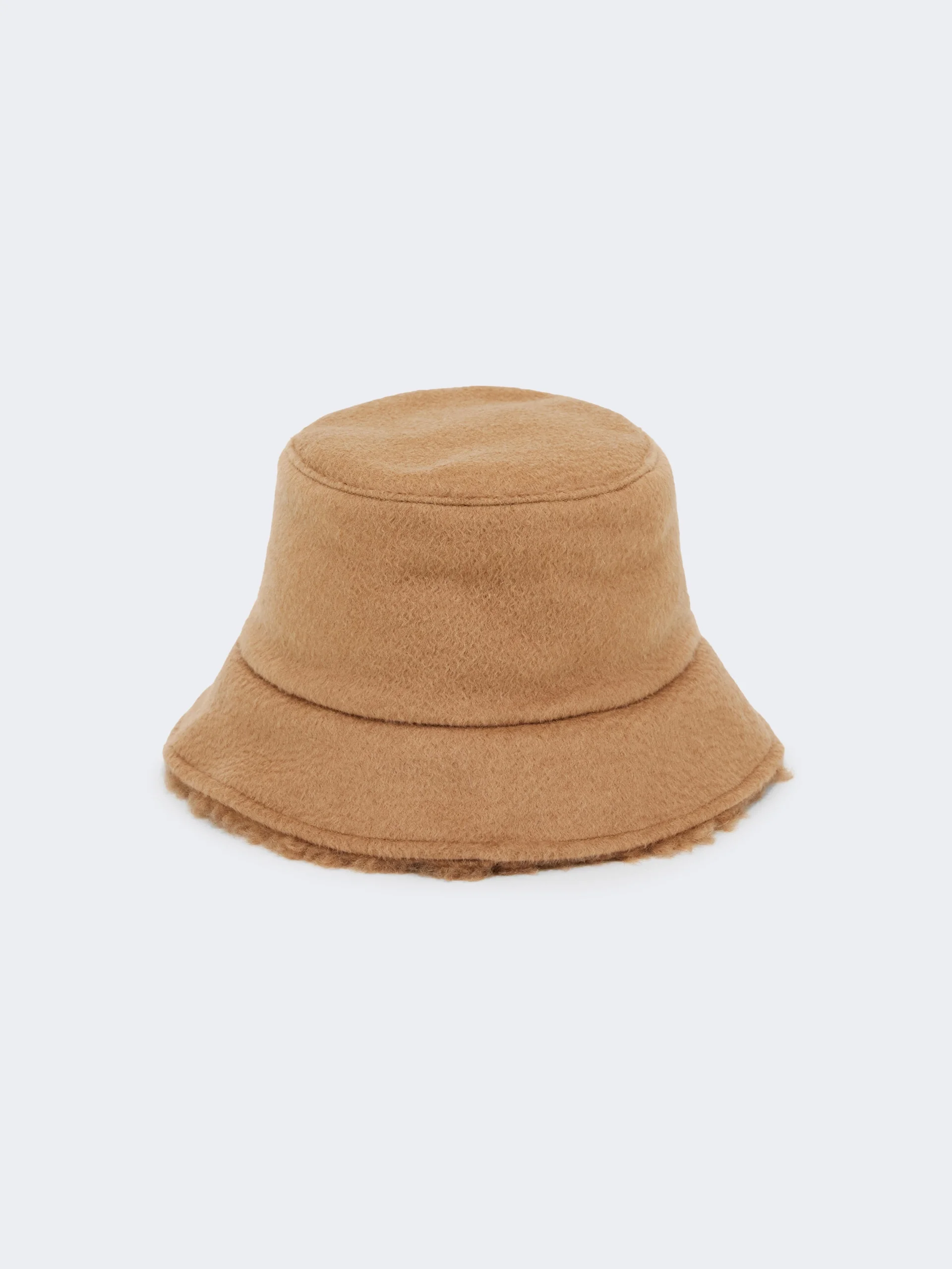 Reversible camel and Teddy fabric cloche hat - CAMEL - 1