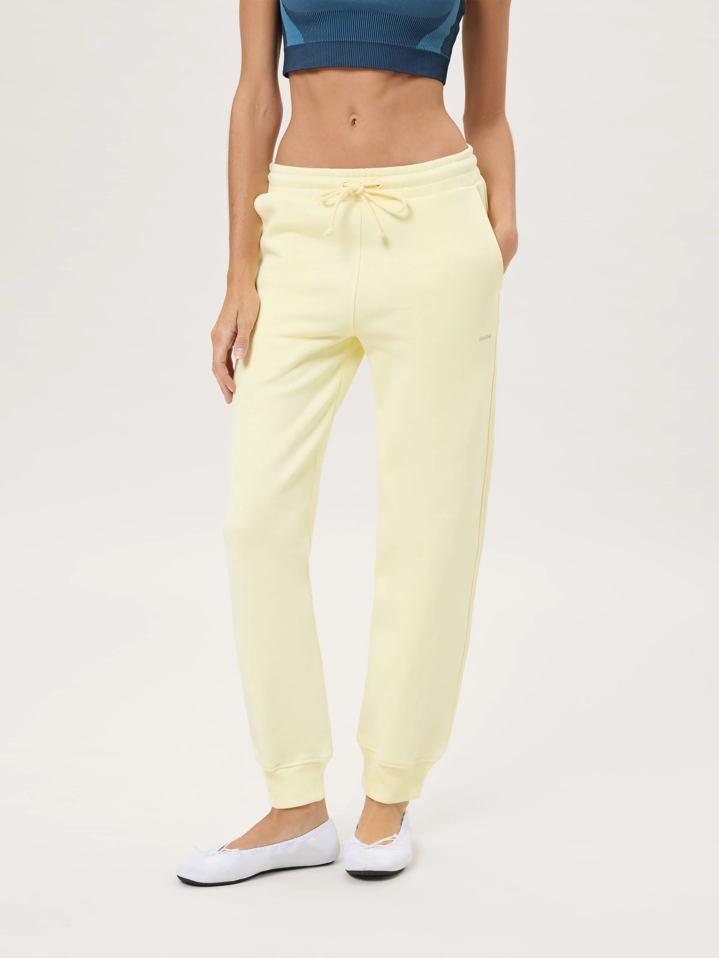 Womens Heavyweight Drawstring Track Pants - Light Yellow - 1