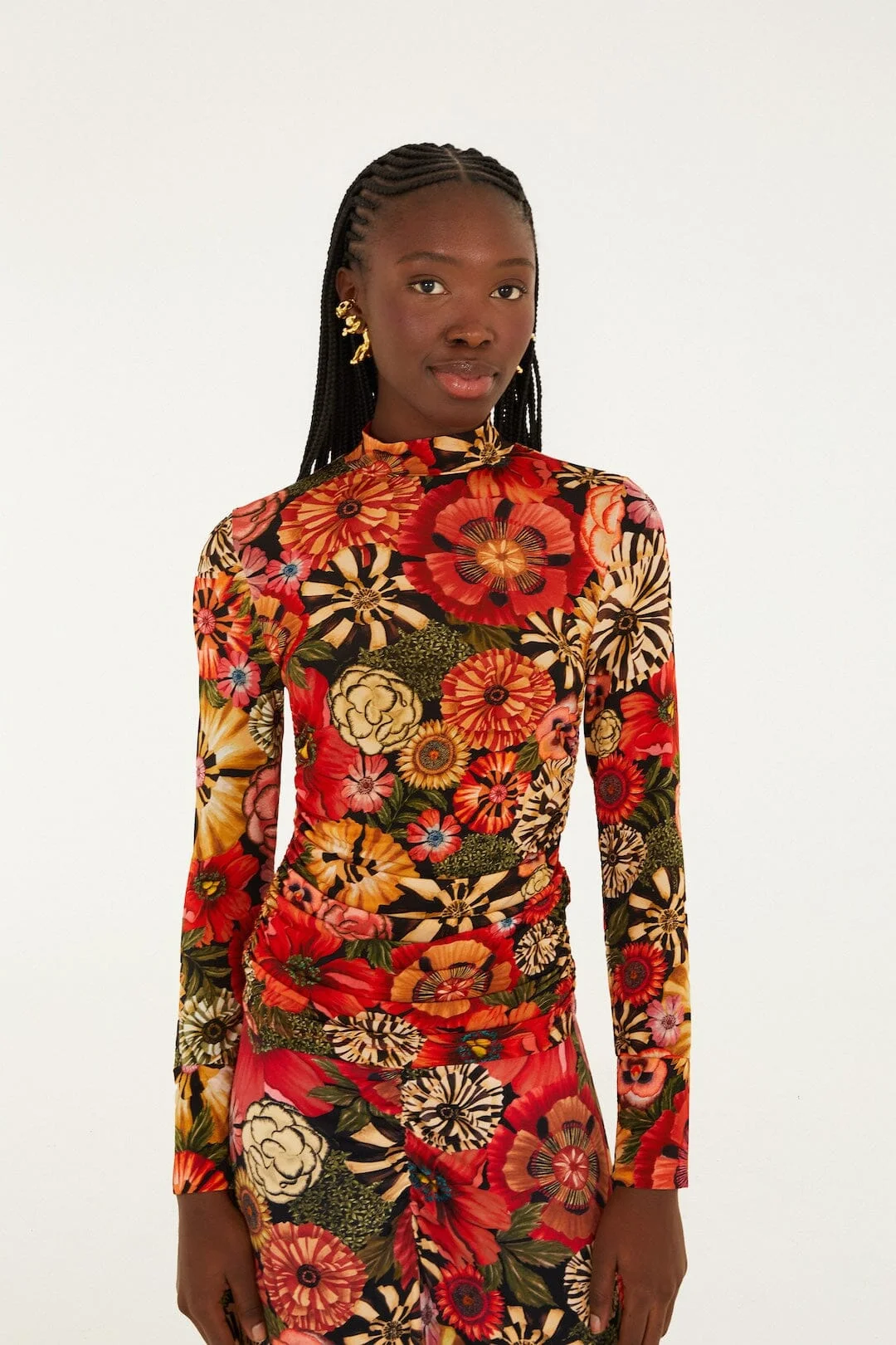 Black Flowershop Ruched Waist Jersey Blouse - 1