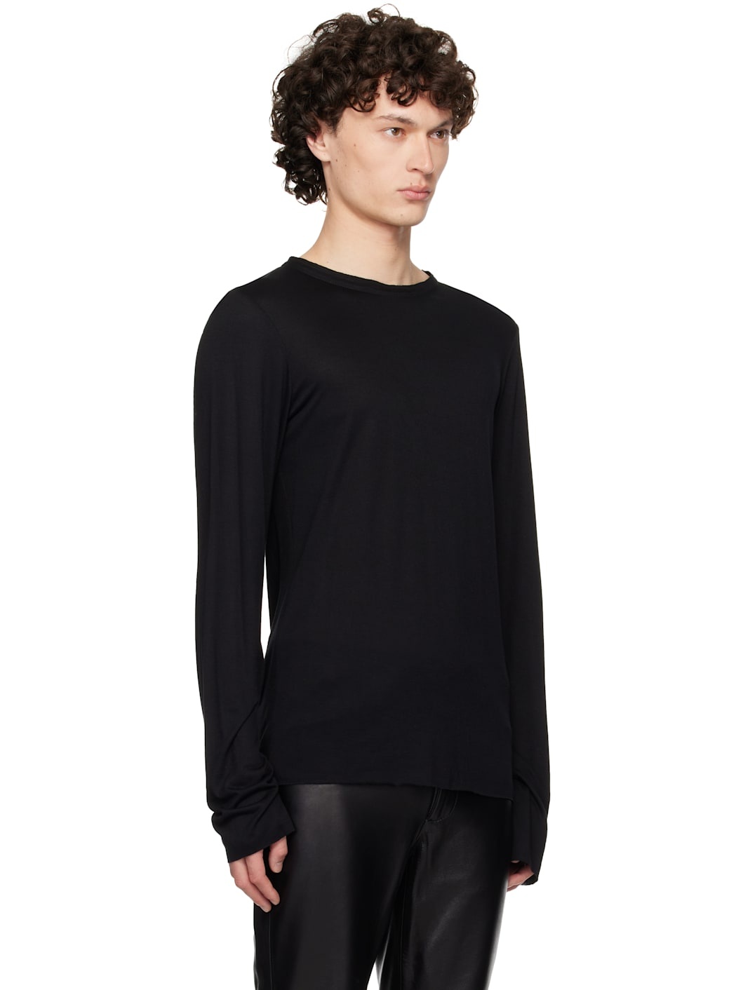 Black Satin Trim Long Sleeve T-shirt - 2