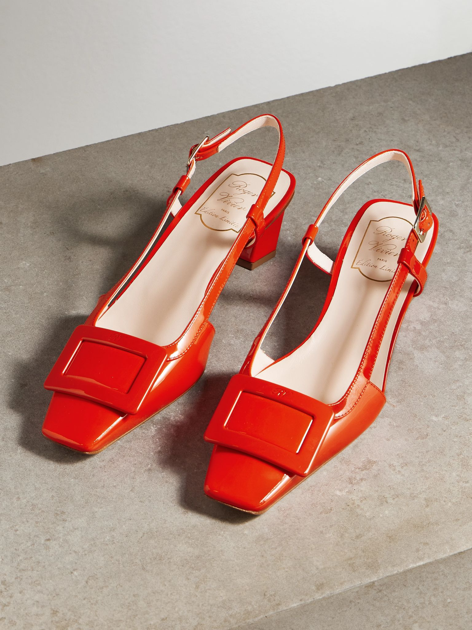Belle Vivier 45 patent-leather slingback pumps Coral - 5