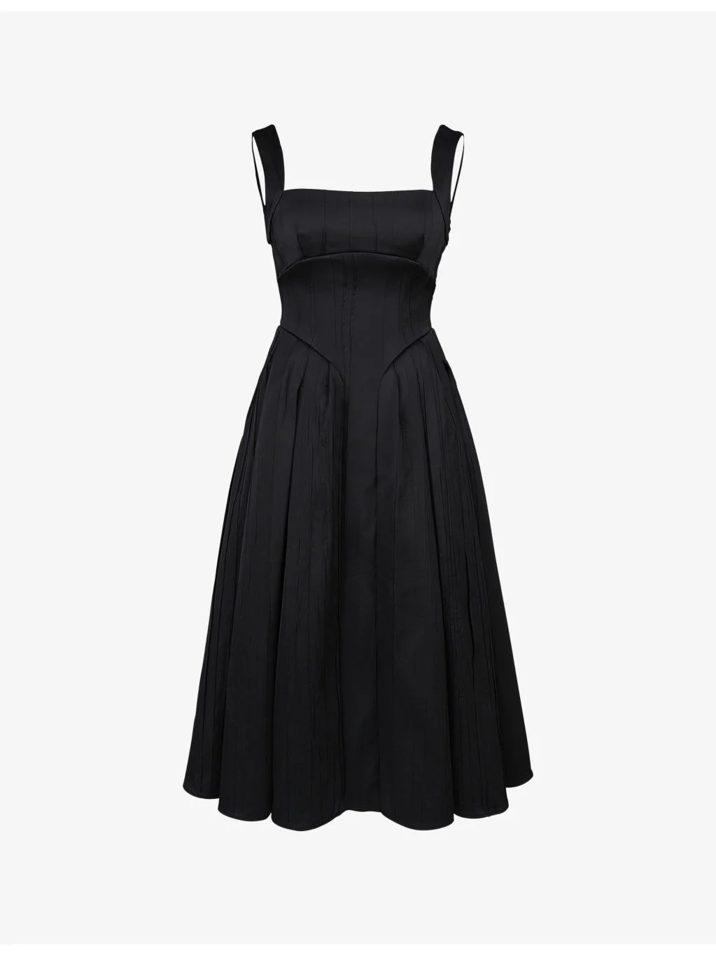 Isabeau Square-Neck Satin Midi Dress - 1