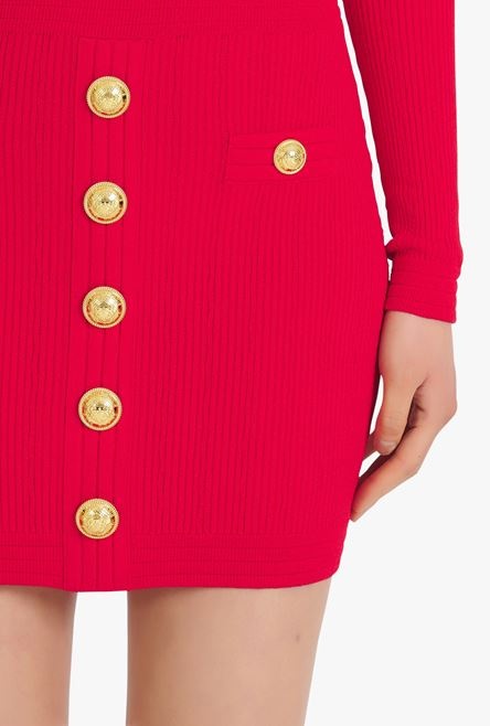 Short red knit dress with gold-tone buttons - 8