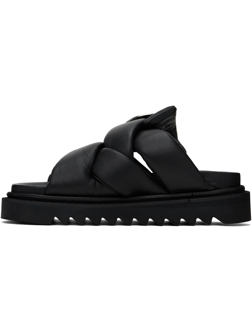 Black Padded Leather Sandals - 3