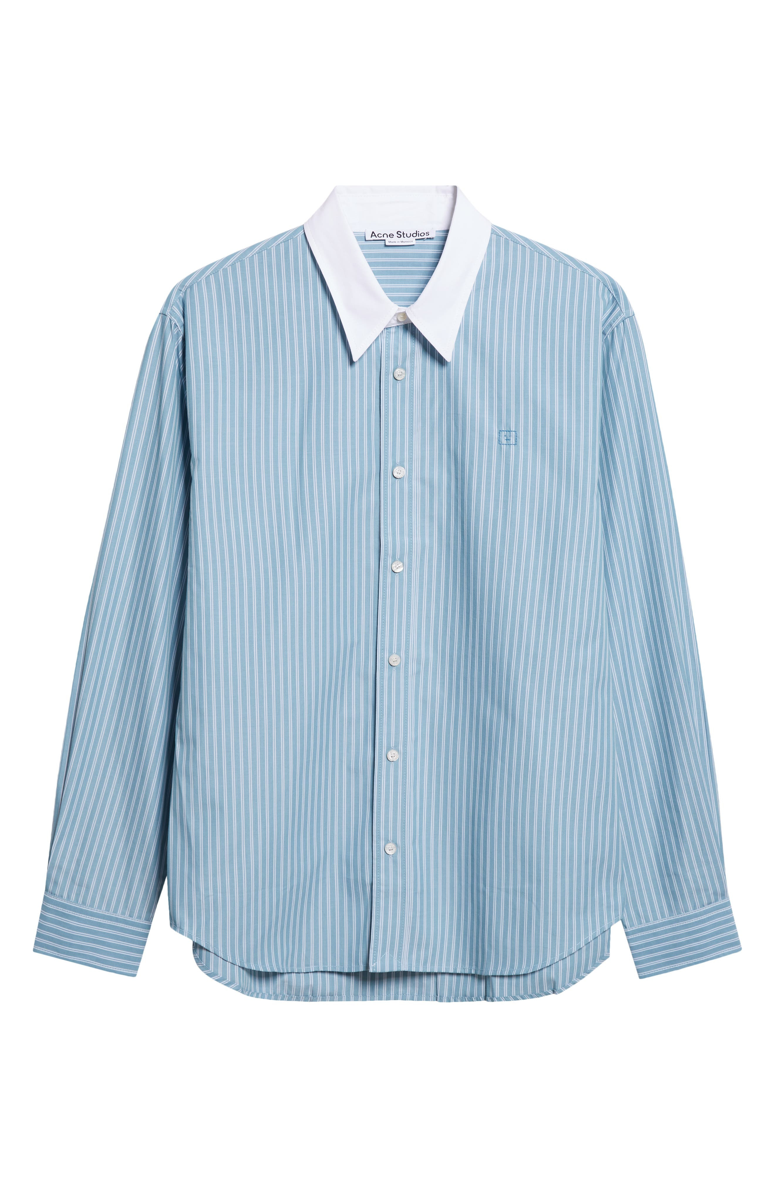 Acne Studios Sunnie Stripe Organic Cotton Poplin Button-Up Shirt in Turquoise Blue at Nordstrom - 6