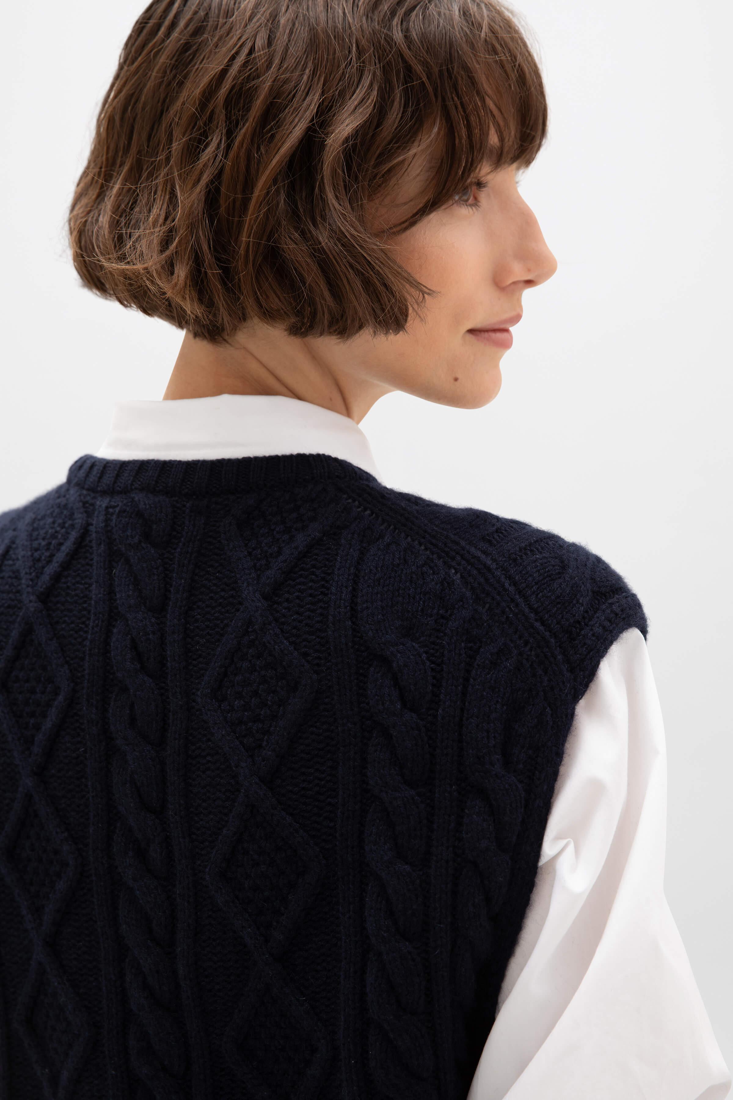 Aran Cable Knit Navy Cashmere Tank - 4