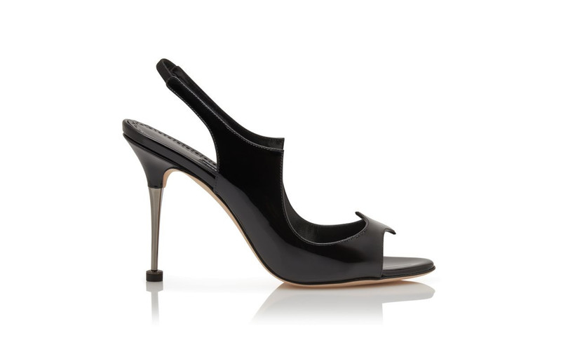 Black Patent Leather Slingback Sandals 1