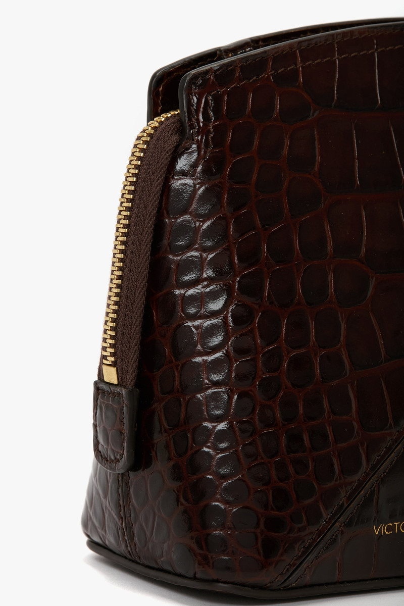 Victoria Crossbody Bag In Dark Brown Croc Embossed Leather 6