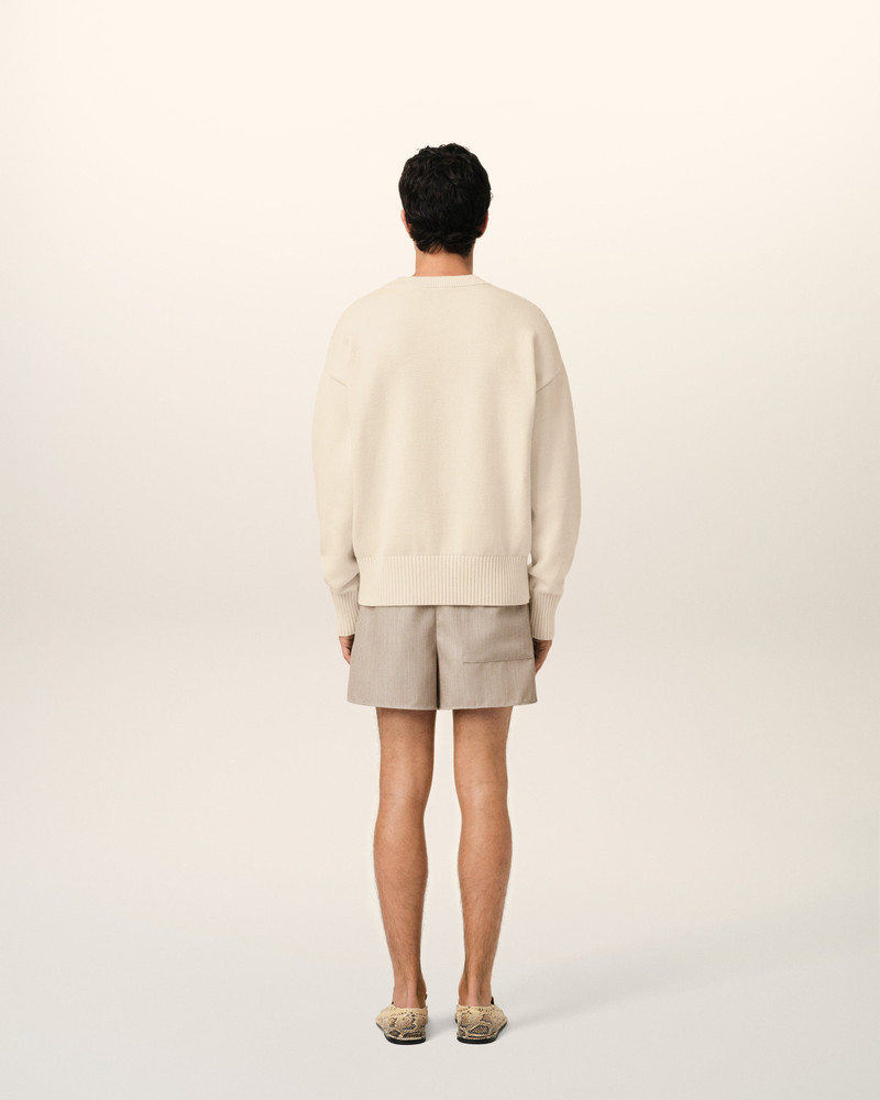 BEIGE COTTON AMI EMBROIDERED CREWNECK SWEATER 5