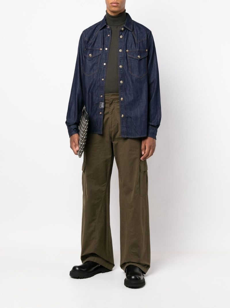 VERSACE JEANS COUTURE Blue Men's Denim Shirt | yoox | REVERSIBLE