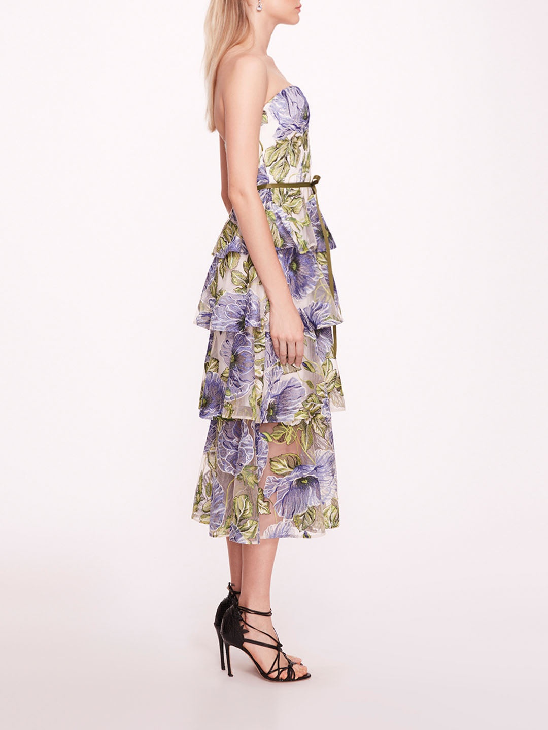 EMBROIDERED PLUNGING MIDI DRESS - 3