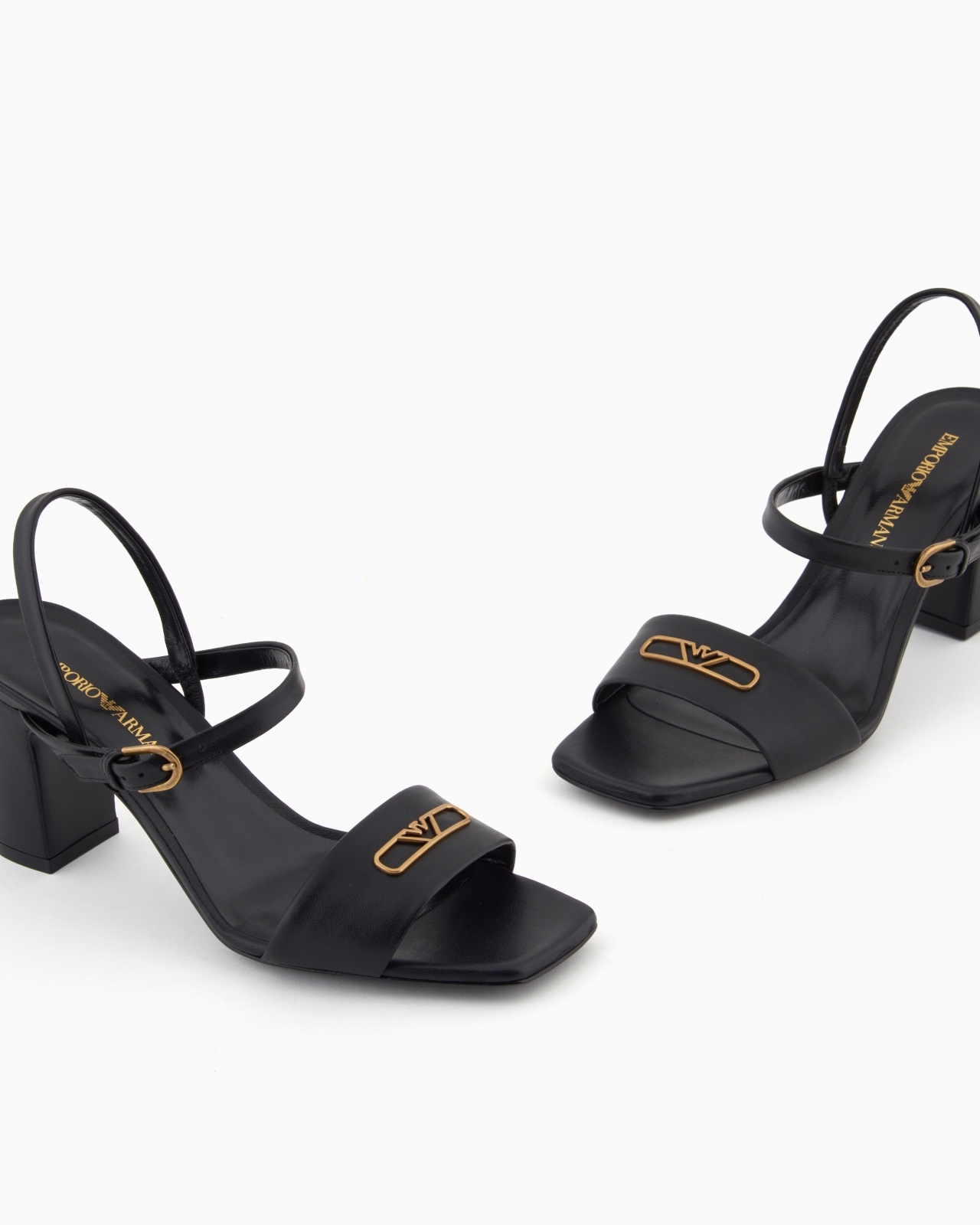NAPPA-LEATHER HEELED SANDALS WITH EAGLE PLATE - 5