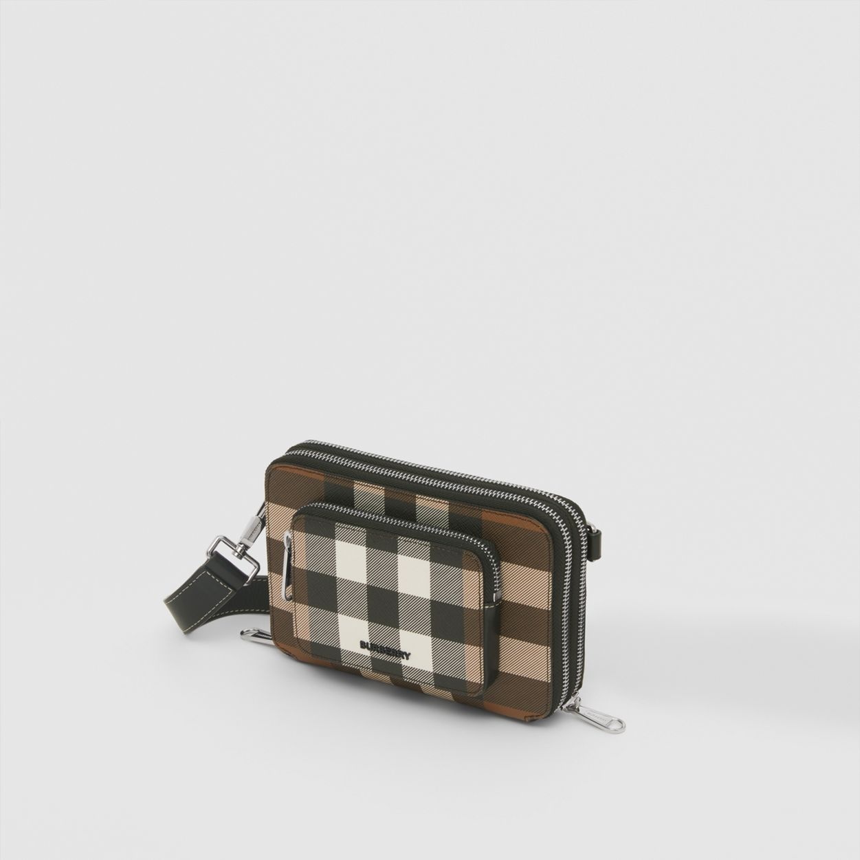 Check and Leather Crossbody Bag - 5