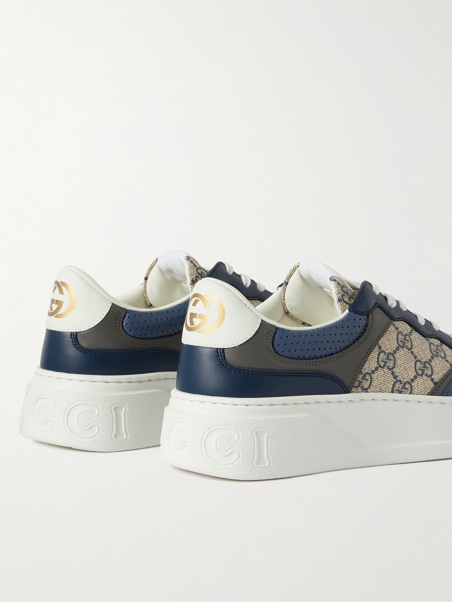 Monogrammed Coated-Canvas and Leather Sneakers Blue - 3