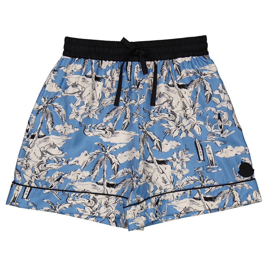 Moncler Ladies Azurine Palm Print Drawstring Silk Shorts - 3