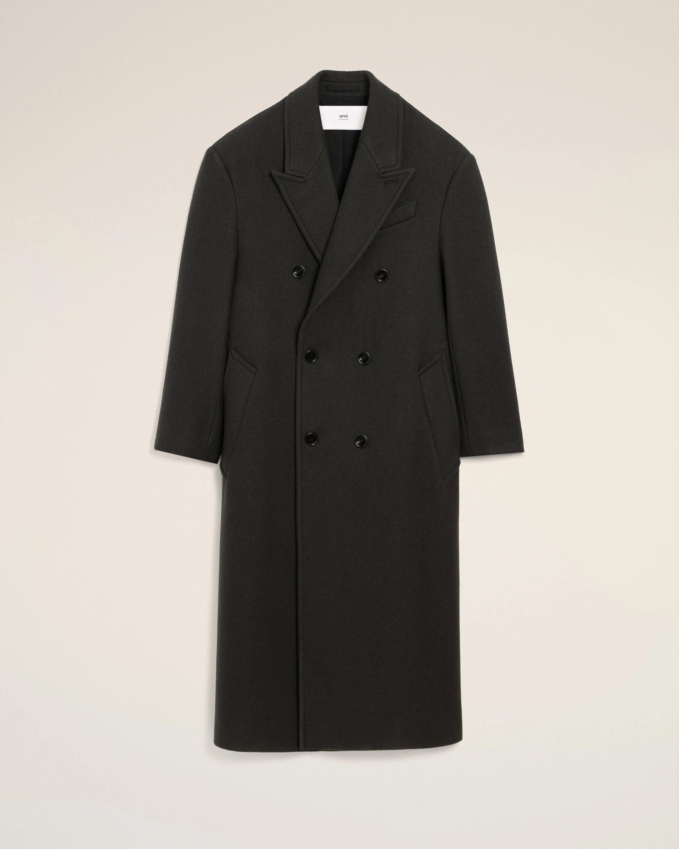 BLACK WOOL DOUBLE BREASTED LONG COAT - 1