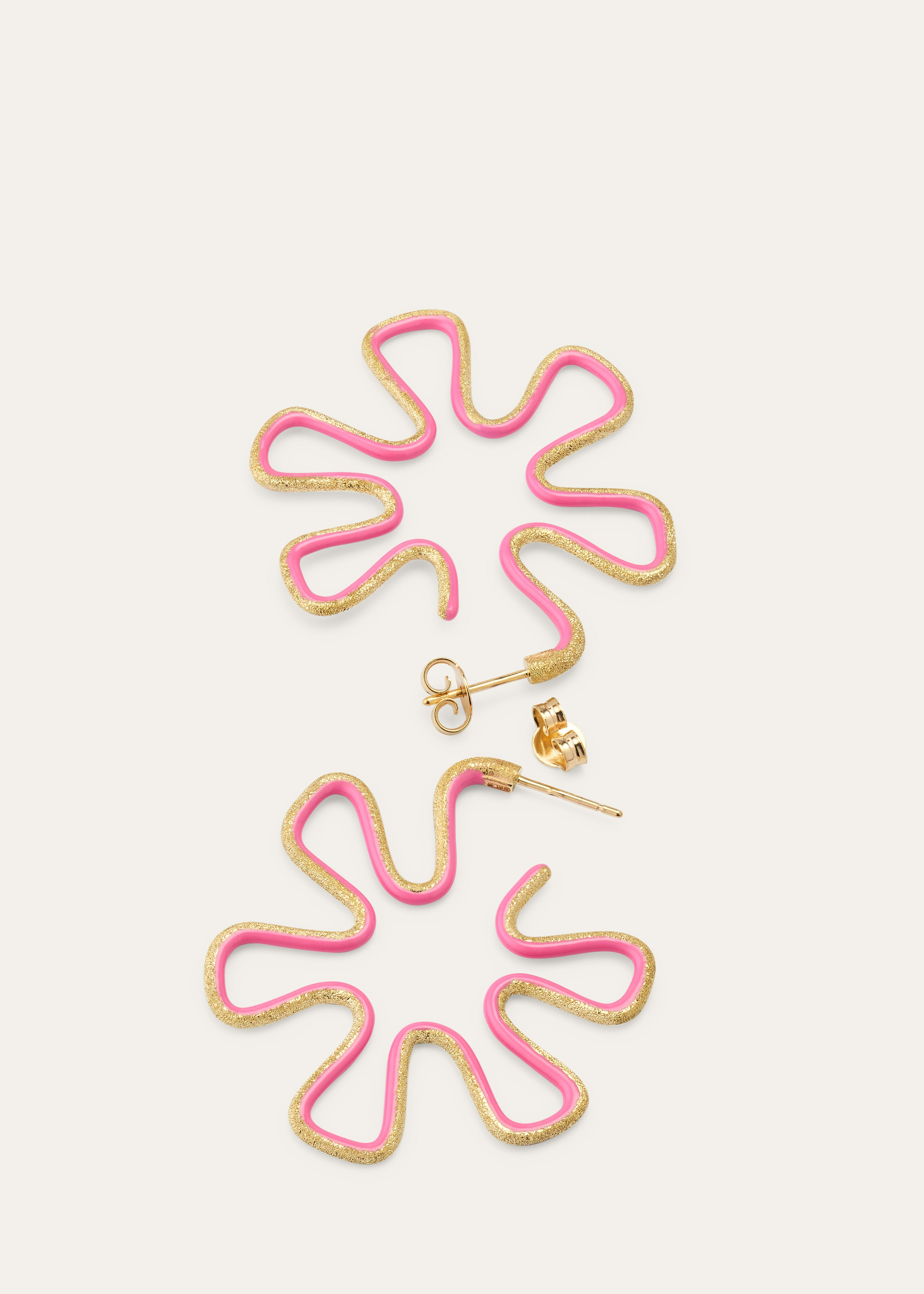 9K Gold Diamond and Pink Enamel Polka Dot Earrings - 4