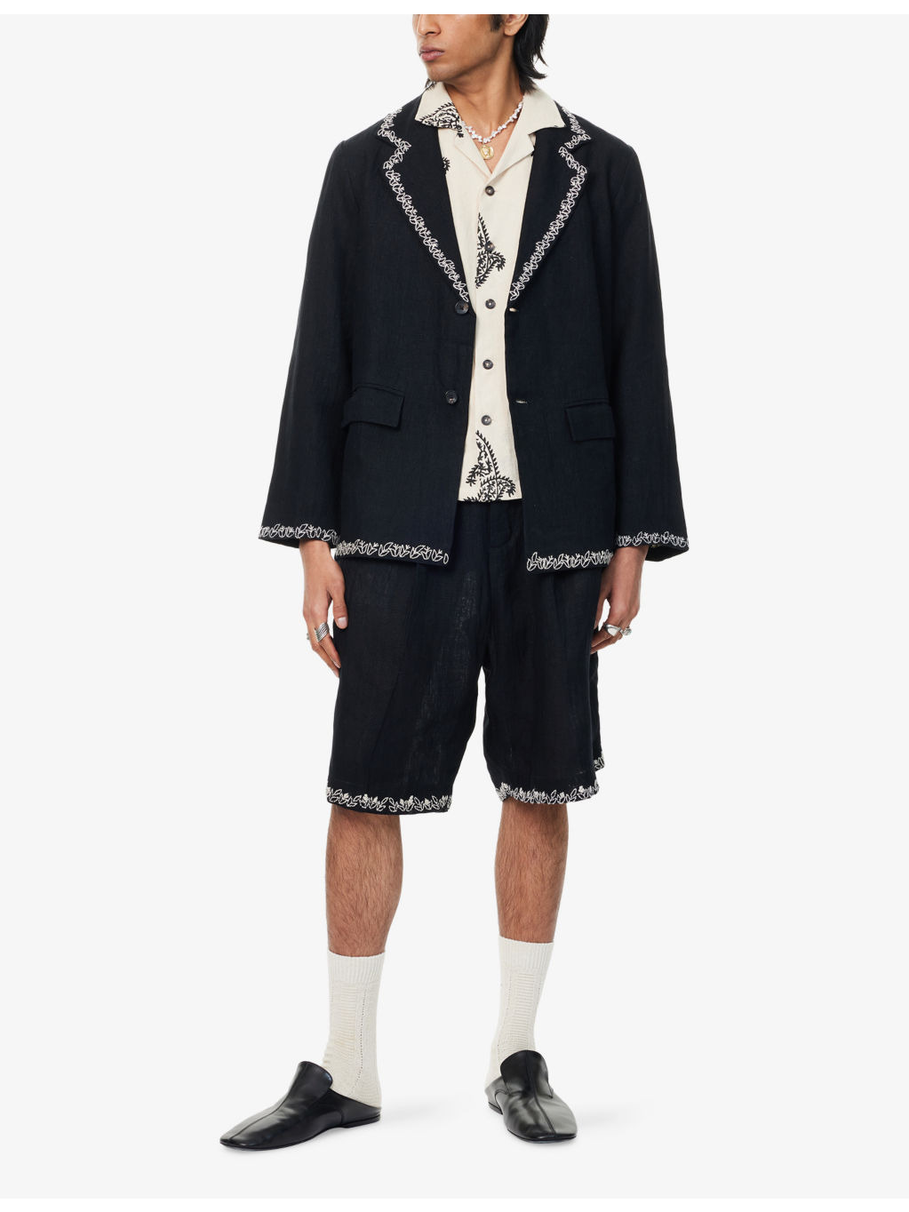 Notched-Lapel Embroidered Linen Blazer - 2