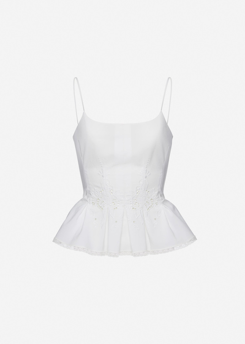 Embroidered peplum top in white 1