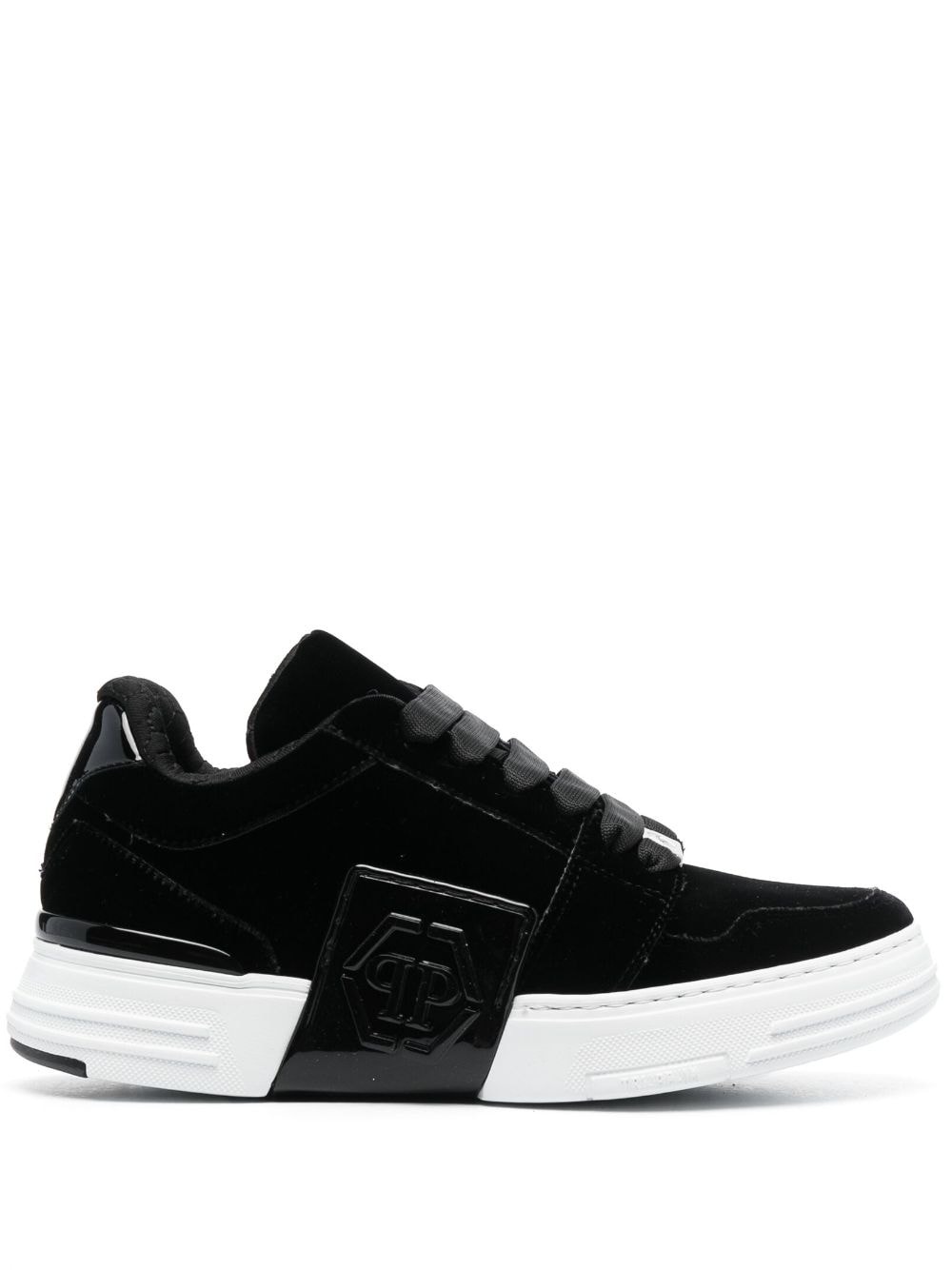 tonal-logo velvet low-top sneakers - 1