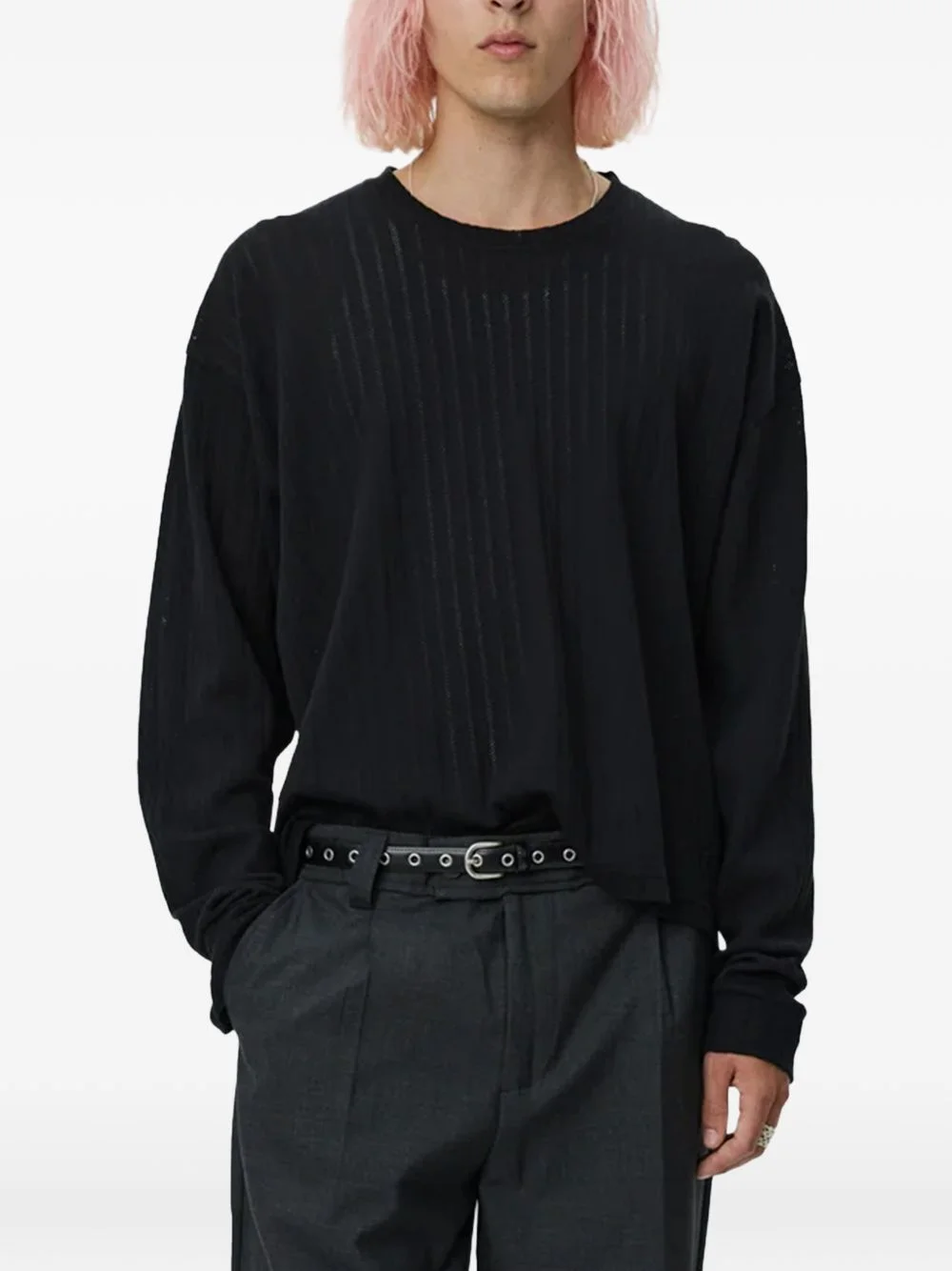 lace stripe T-shirt - 1