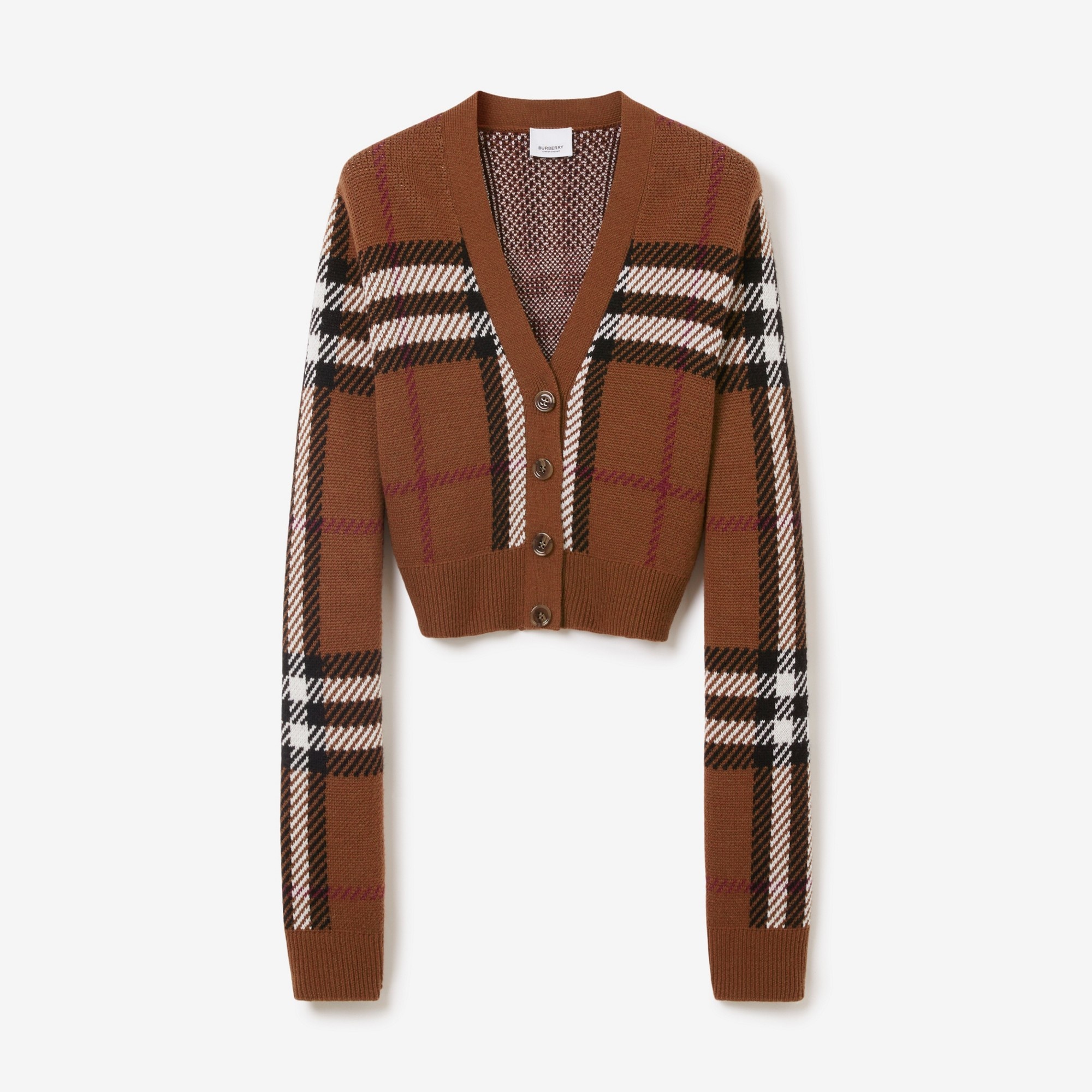 Check Wool Jacquard Cropped Cardigan - 1
