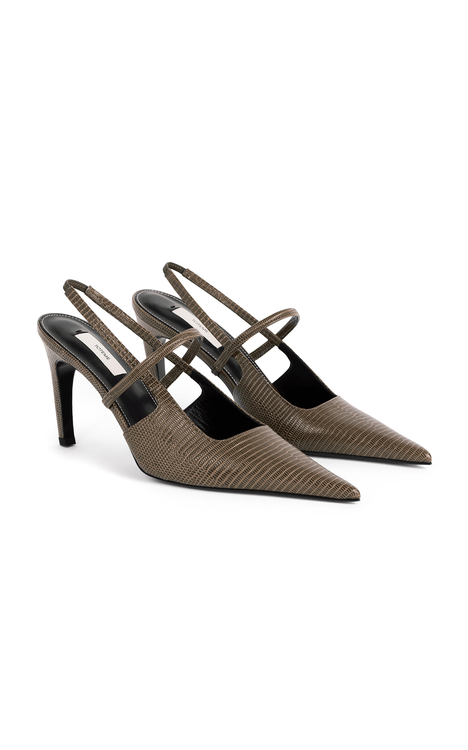 Lizard-Embossed Stiletto Slingbacks olive - 3
