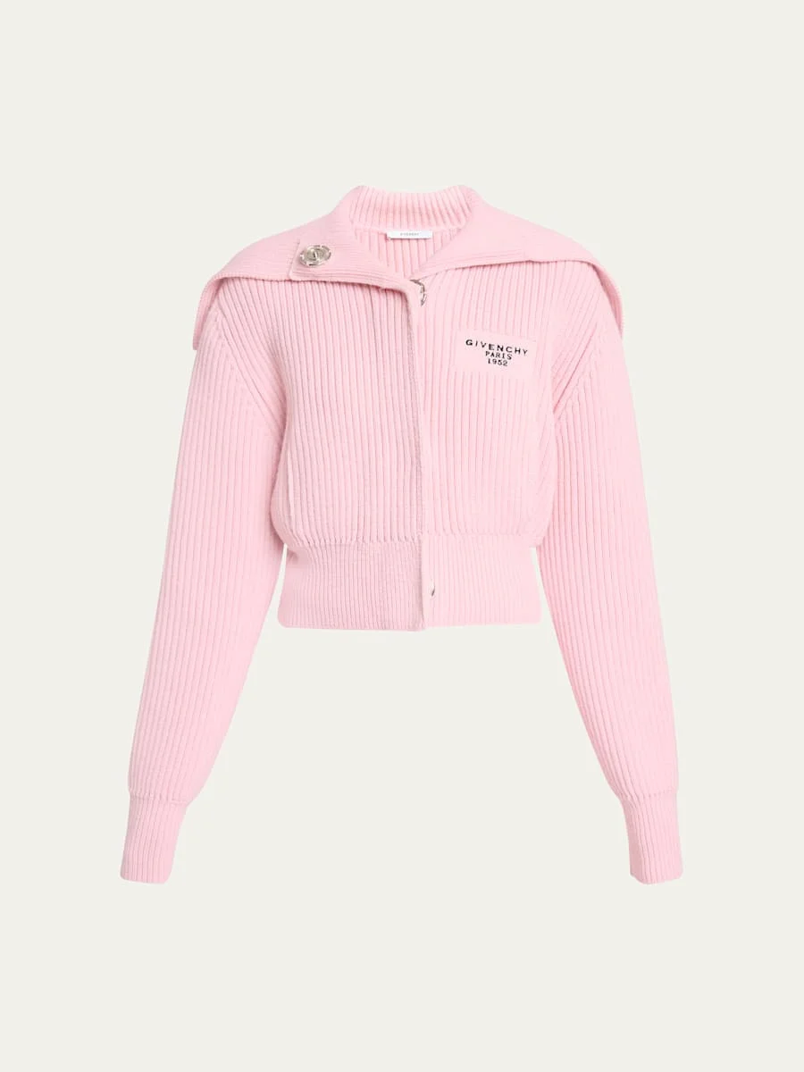 Ribbed Oversized Collar Cardigan - 1