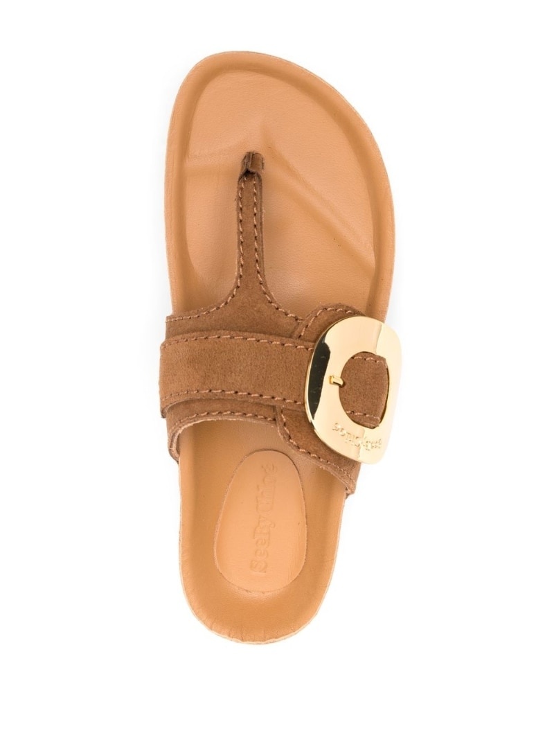 gold-tone plaque suede slides - 8