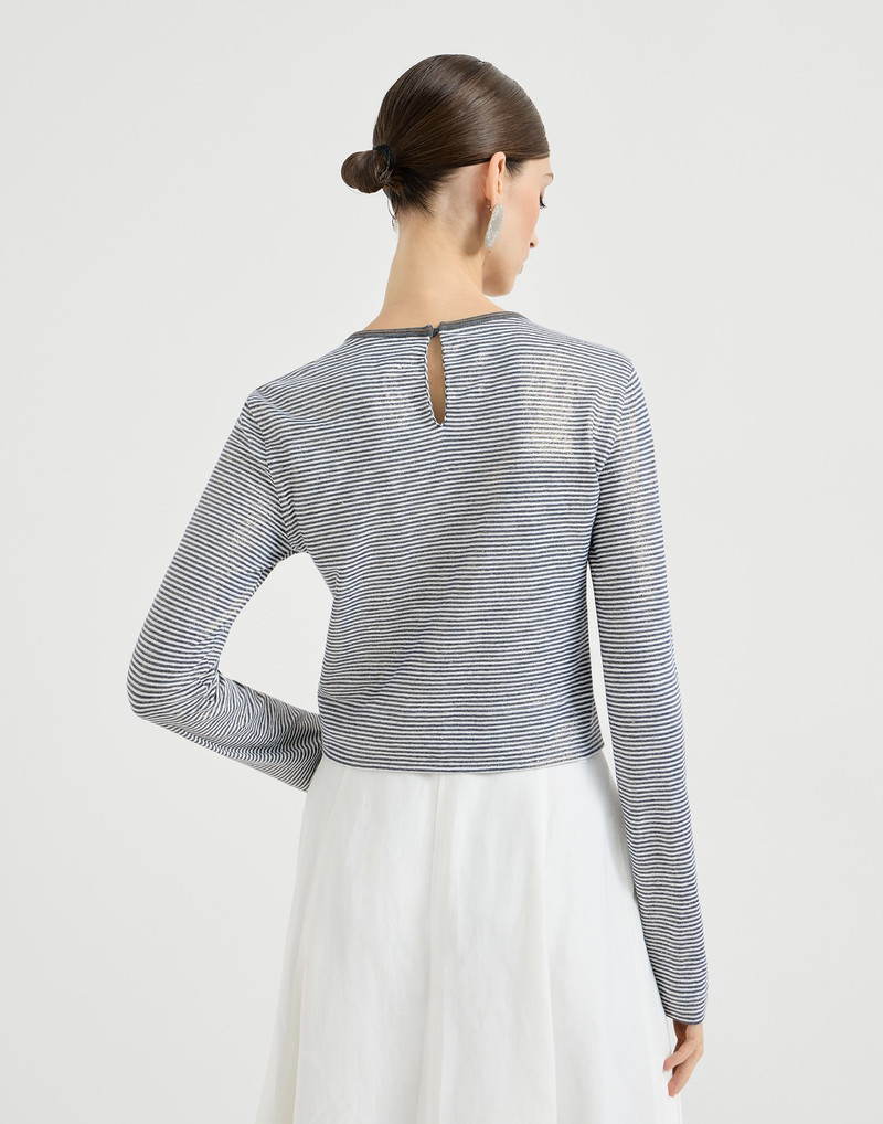 Striped linen lamé jersey top with shiny trim 3