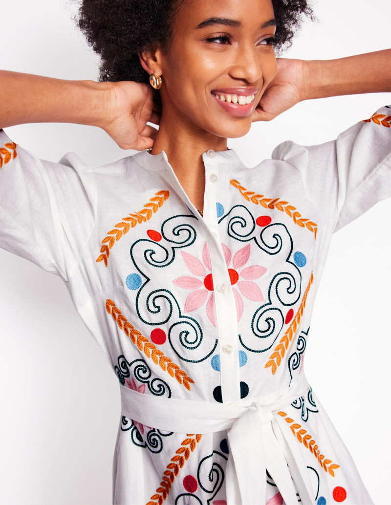Ruby Linen Blend Shirt Dress-White Embroidery 4